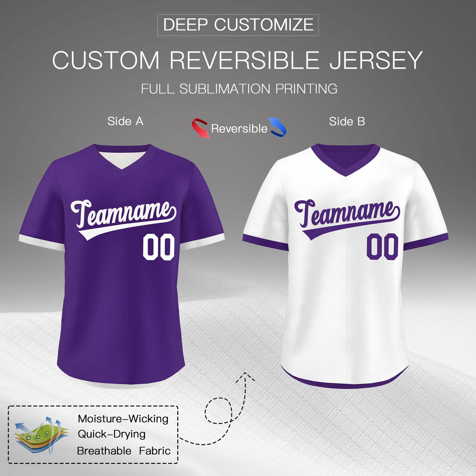 Custom Purple White Reversible Classic Style Breathable Baseball Jersey| KXKSHOP