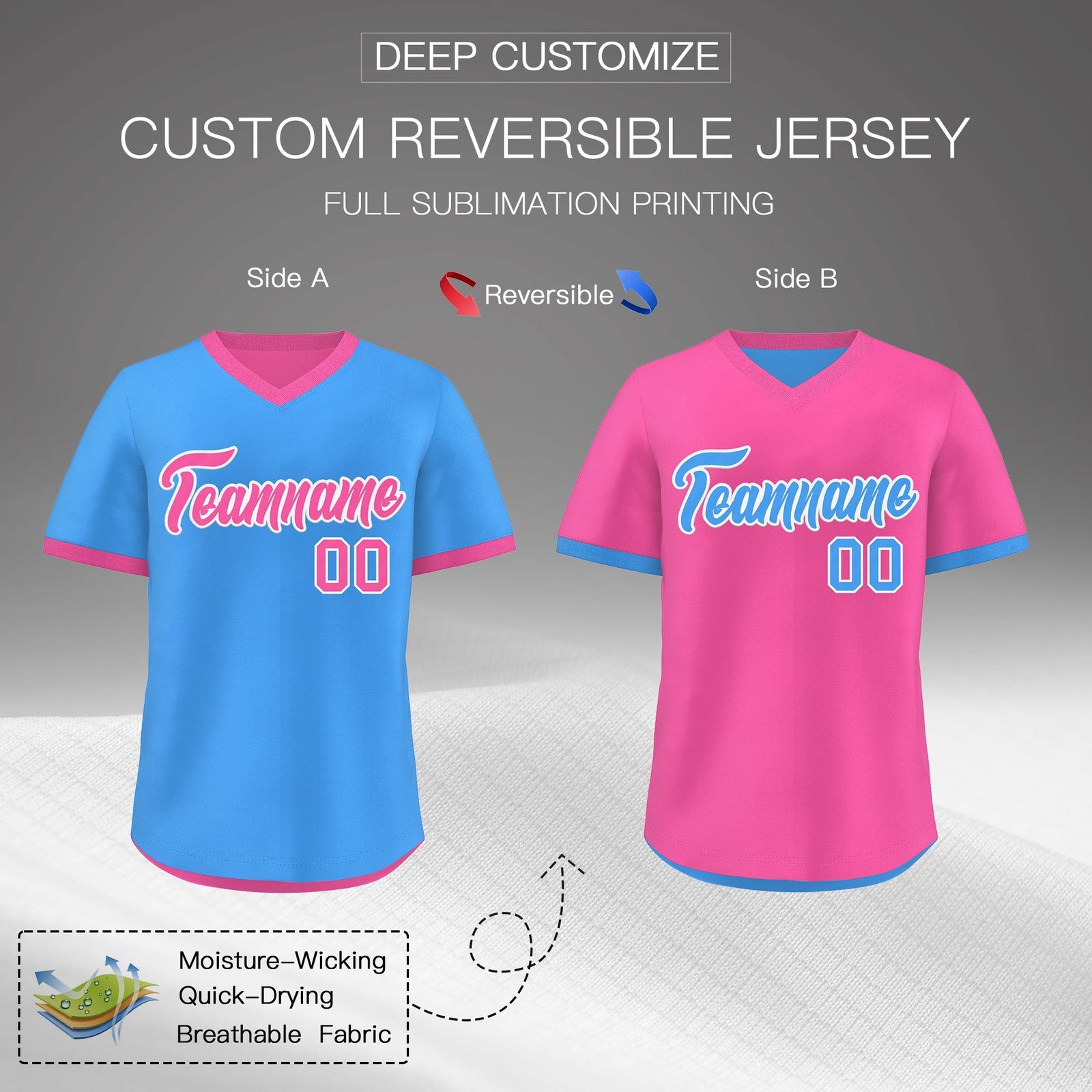 Custom Pink Powder Blue Reversible Classic Style Breathable Baseball Jersey| KXKSHOP