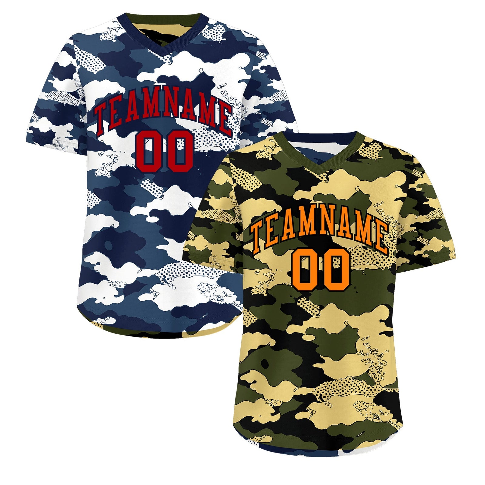 Custom Olive Khaki Midnight Blue Reversible Camo Stretch Fabric Baseball Jersey| KXKSHOP