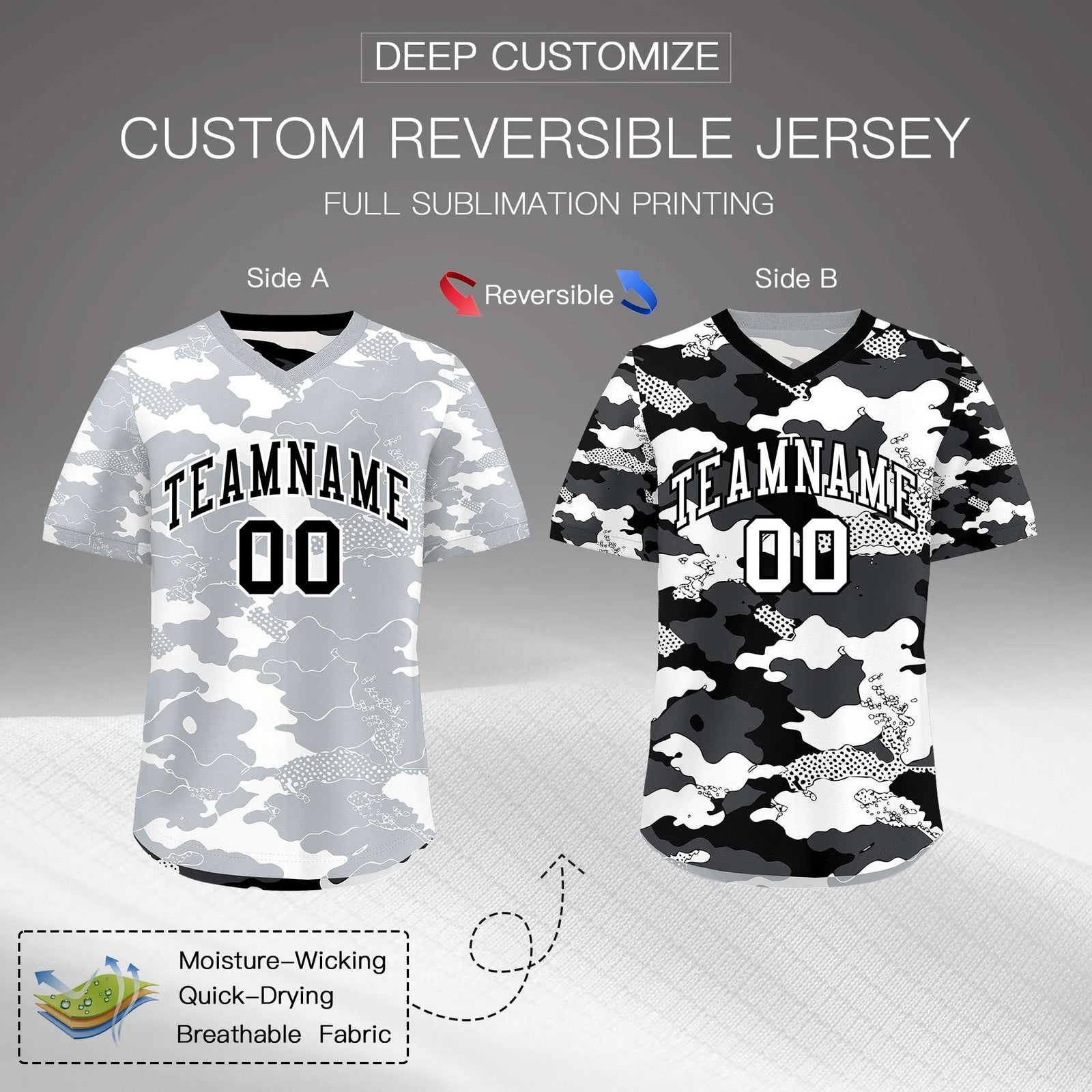 Custom White Black Reversible Camo Breathable Baseball Jersey| KXKSHOP