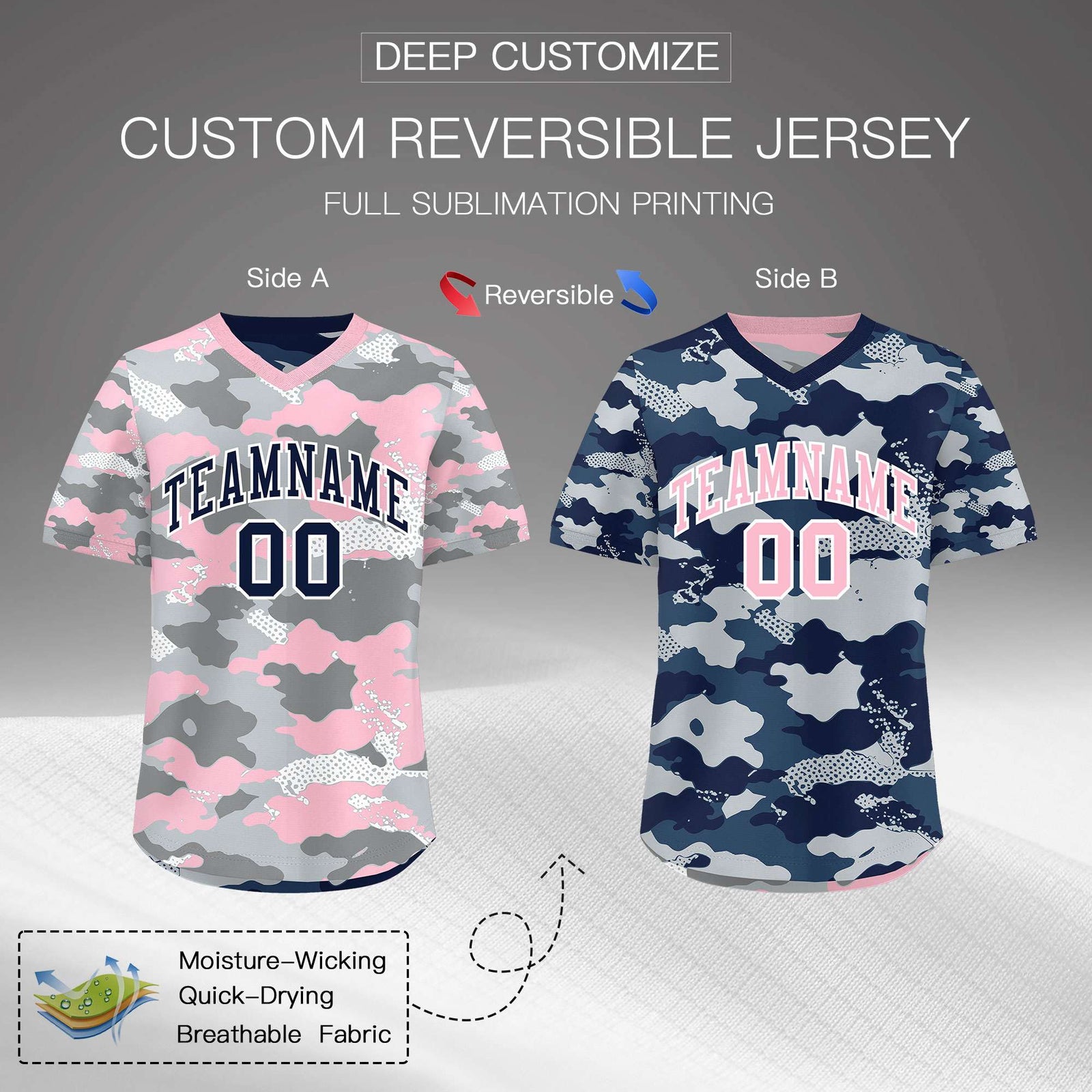 Custom Silver Gray Light Pink Reversible Camo Lightweight Baseball Jersey| KXKSHOP