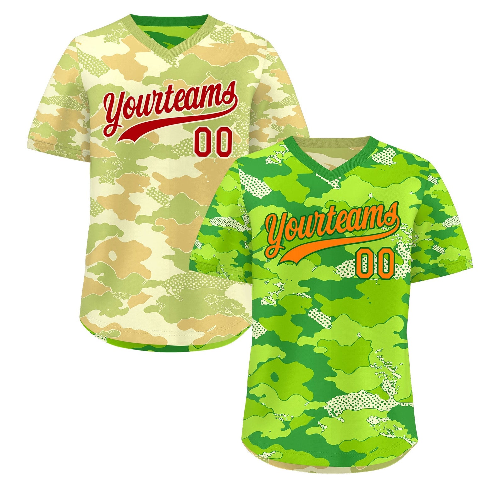Custom Neon Green Cream Khaki Reversible Camo Breathable Baseball Jersey| KXKSHOP