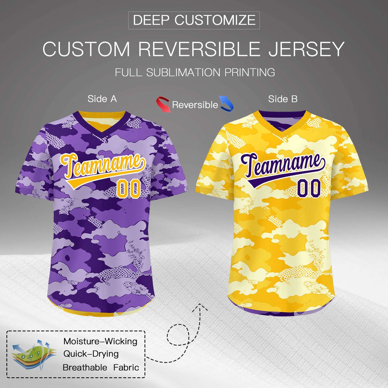 Custom Light Purple Yellow Cream Reversible Camo Lightweight Baseball Jersey| KXKSHOP