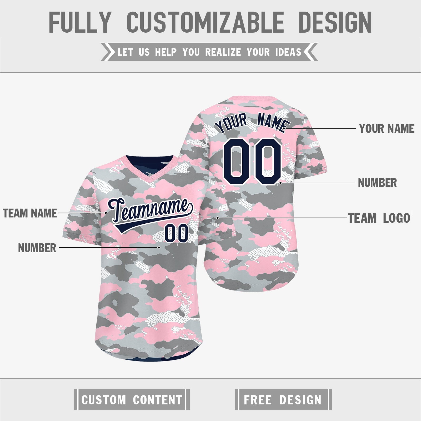 Custom Silver Gray Light Pink Reversible Camo Lightweight Baseball Jersey| KXKSHOP