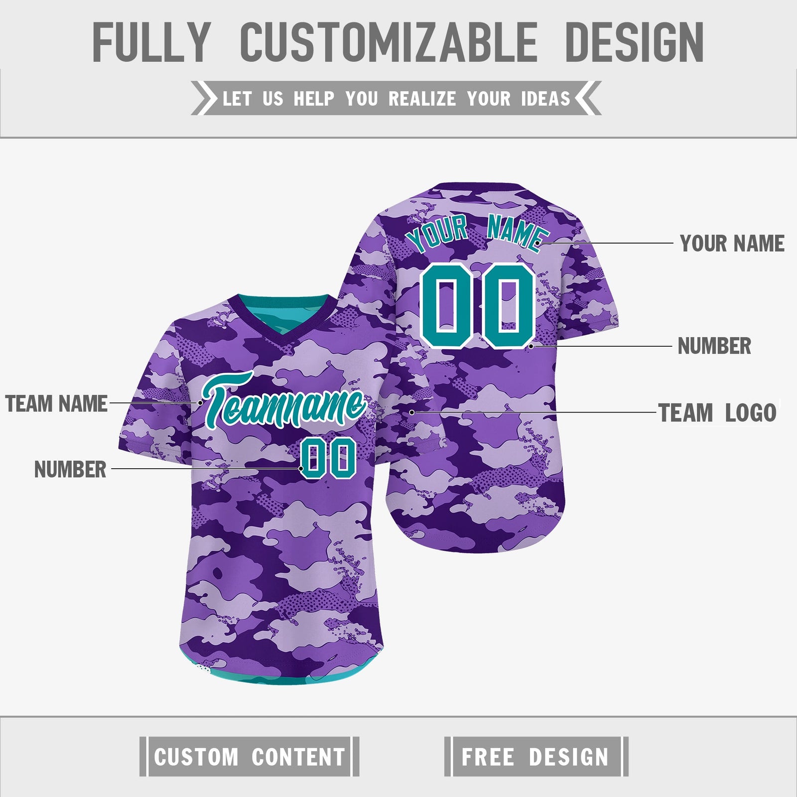 Custom Purple Light Purple Bright Green Reversible Camo Lightweight Baseball Jersey| KXKSHOP