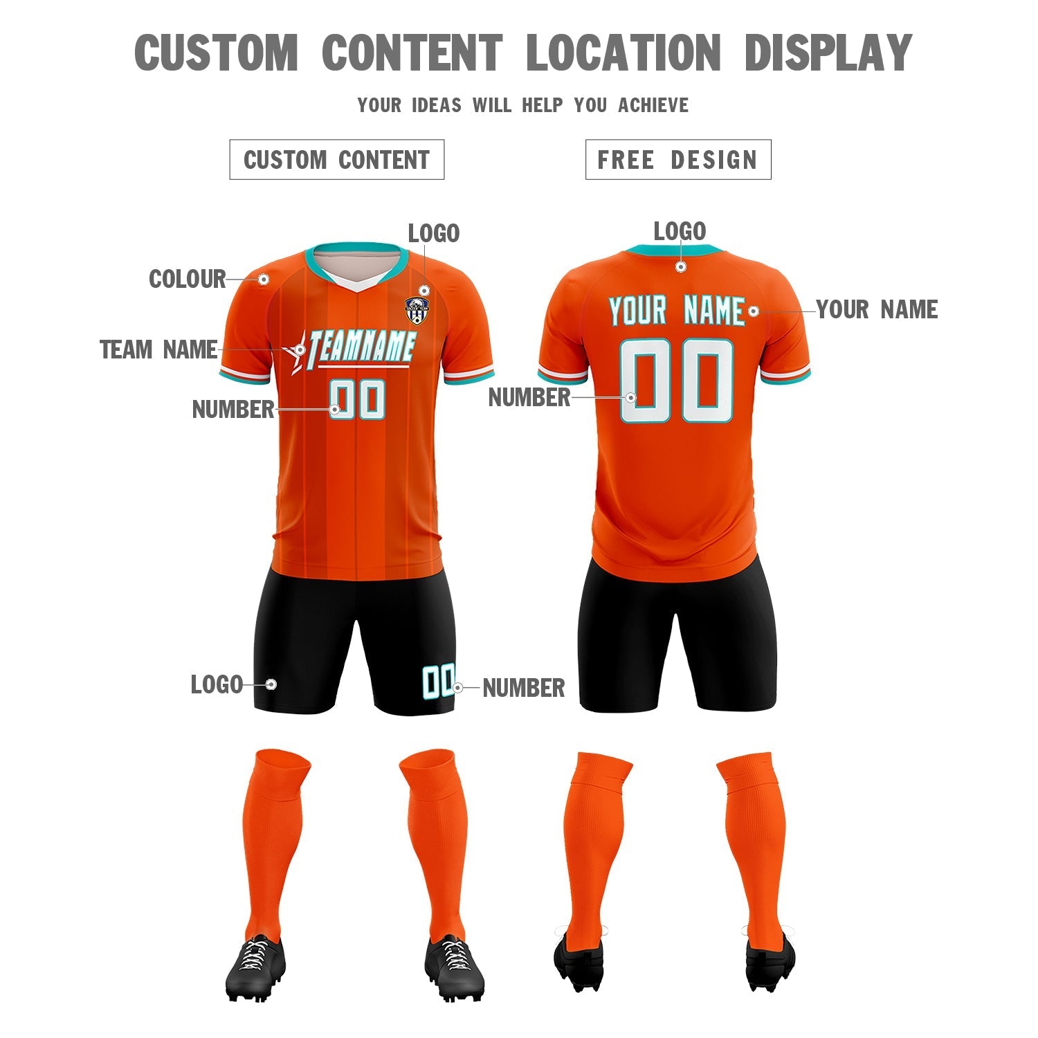Custom Orange Classic Striped Personalized Soccer Tops/Sets Jersey