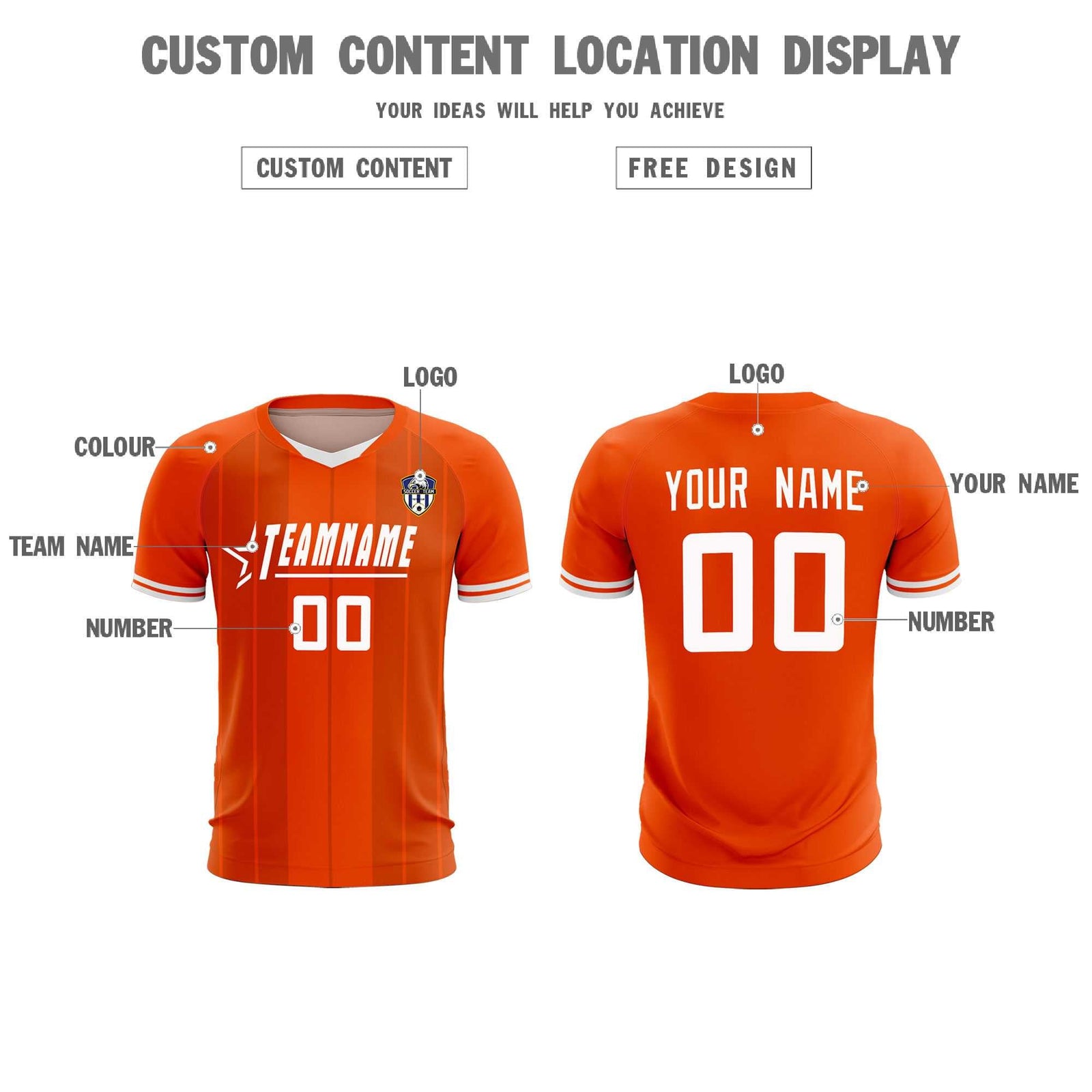 Custom Orange Classic Striped Personalized Soccer Tops/Sets Jersey