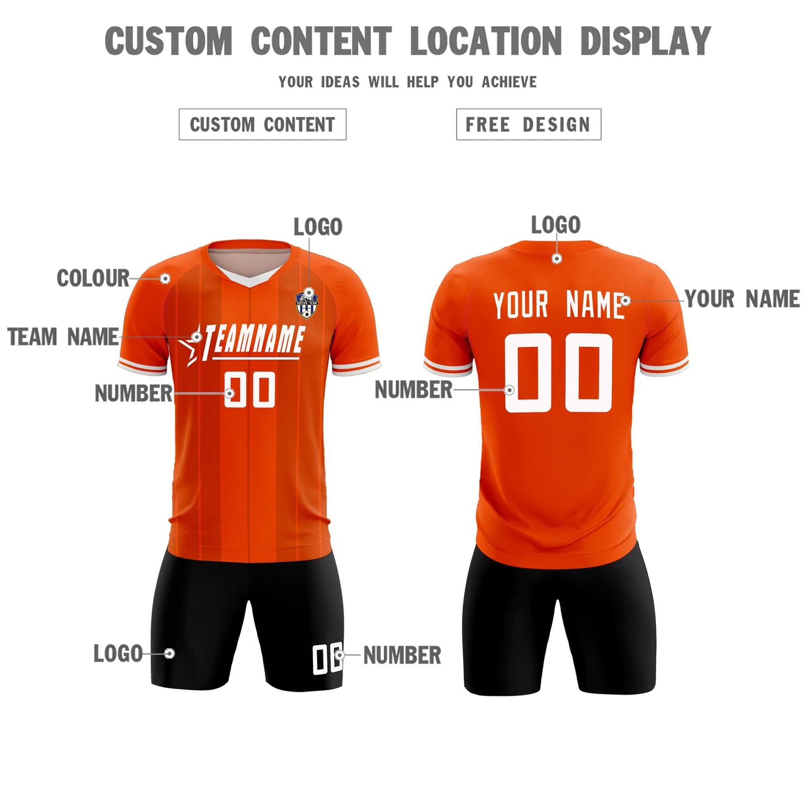 Custom Orange Classic Striped Personalized Soccer Tops/Sets Jersey