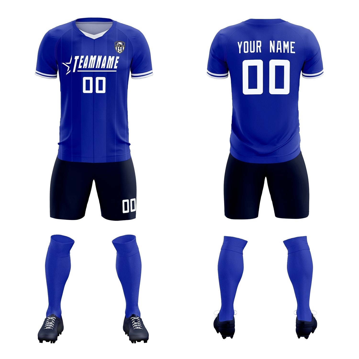 Custom Royal Classic Striped Personalized Soccer Tops/Sets Jersey