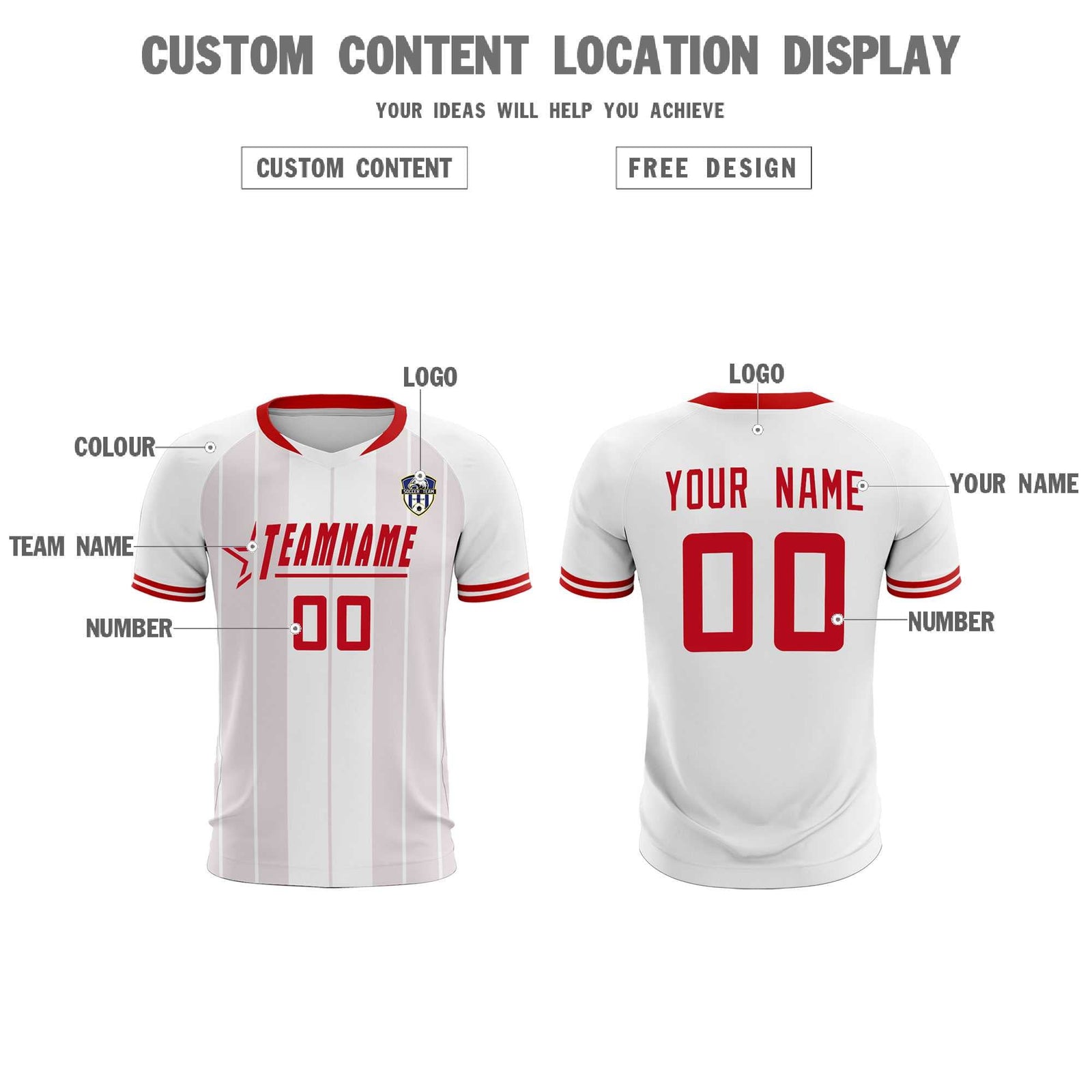 Custom White Classic Striped Personalized Soccer Tops/Sets Jersey