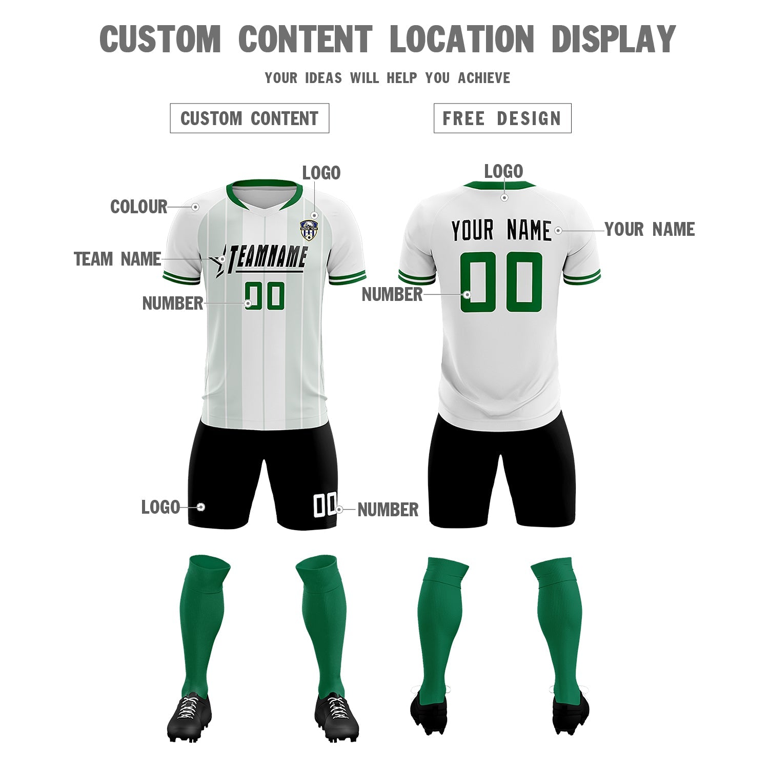 Custom White Classic Striped Personalized Soccer Tops/Sets Jersey