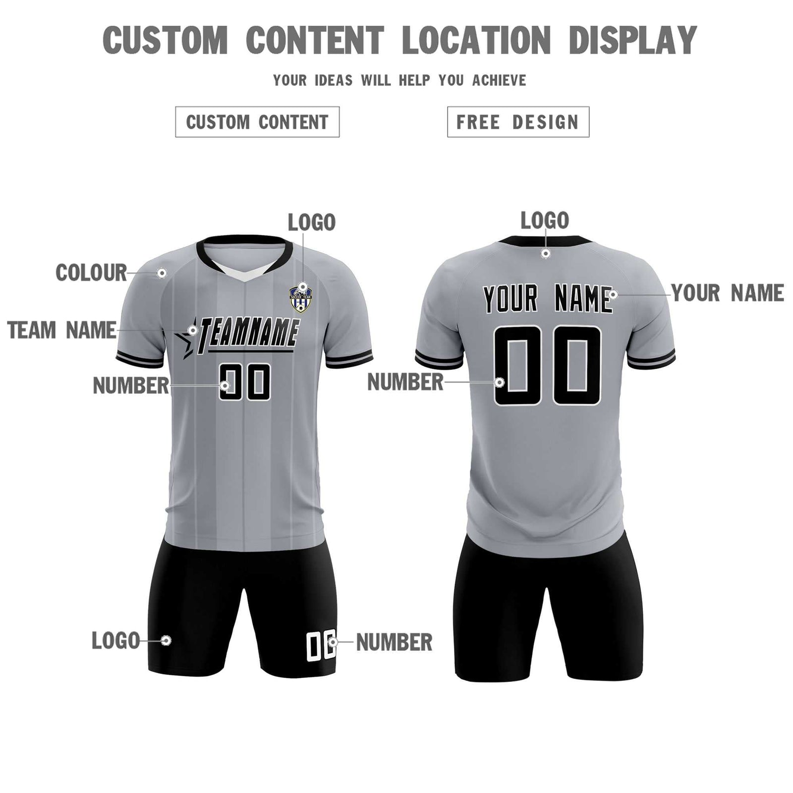 Custom Gray Classic Striped Personalized Soccer Tops/Sets Jersey
