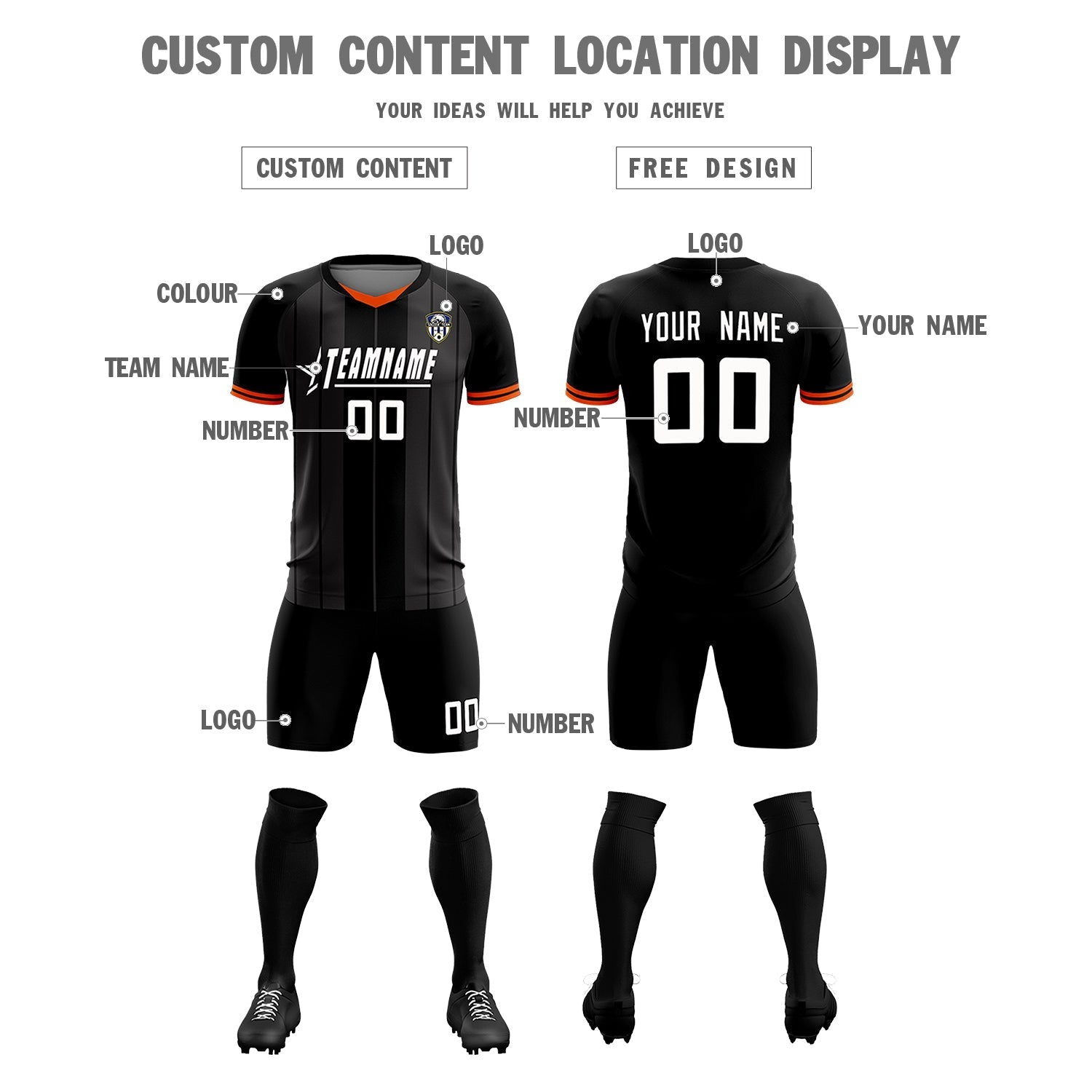 Custom Black Classic Striped Personalized Soccer Tops/Sets Jersey