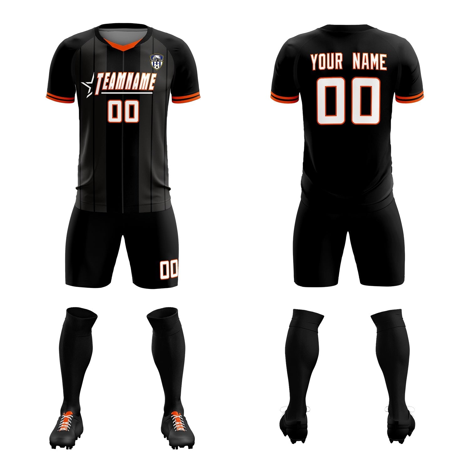 Custom Black Classic Striped Personalized Soccer Tops/Sets Jersey
