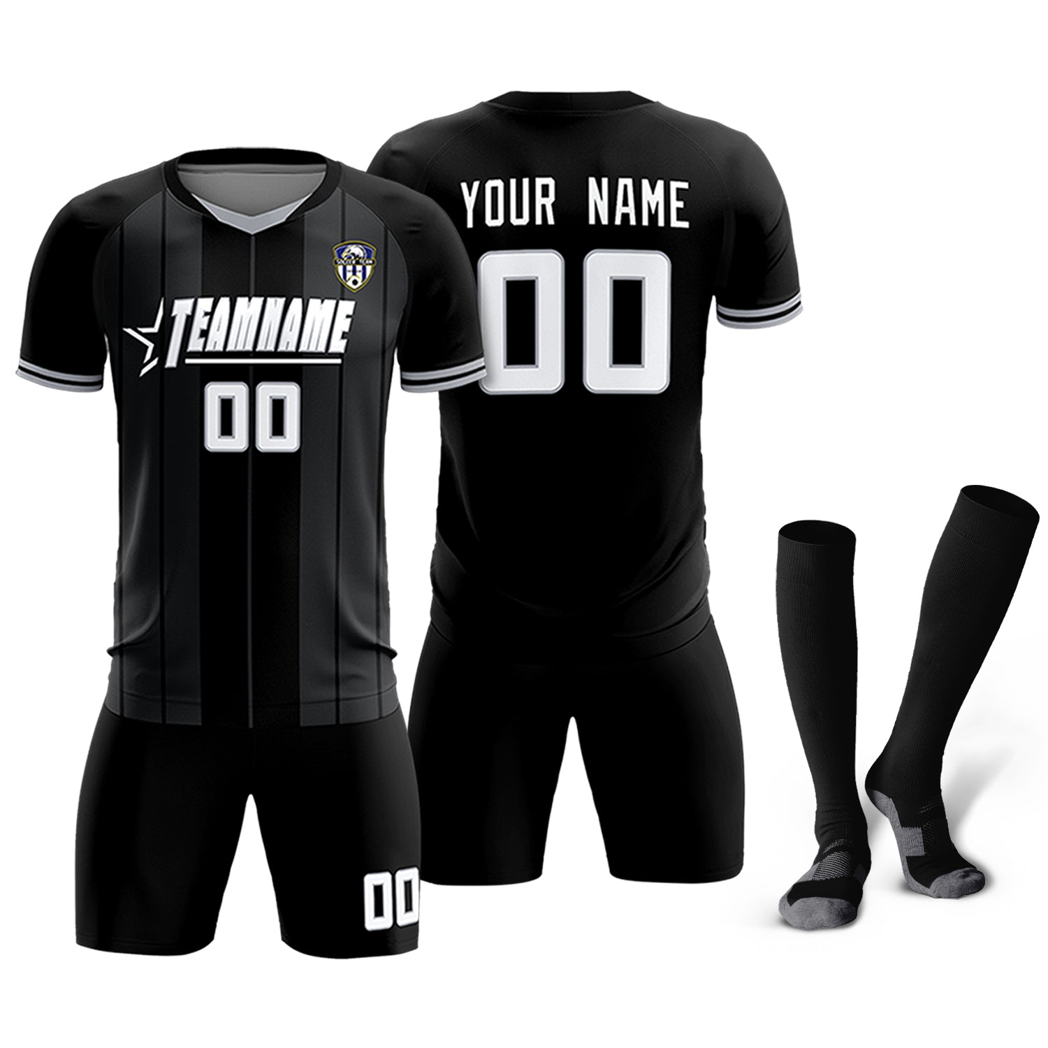 Custom Black Classic Striped Personalized Soccer Tops/Sets Jersey