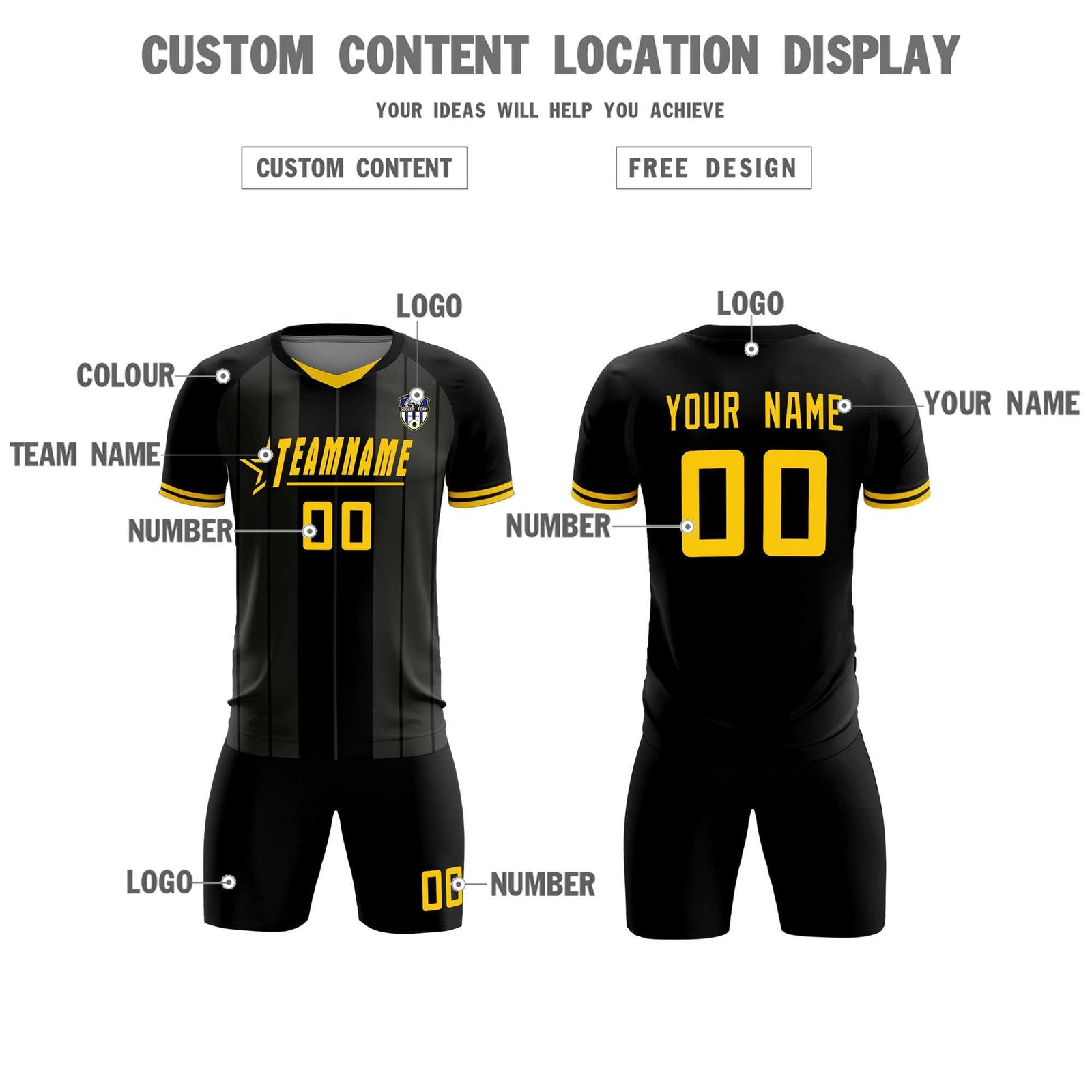 Custom Black Classic Striped Personalized Soccer Tops/Sets Jersey