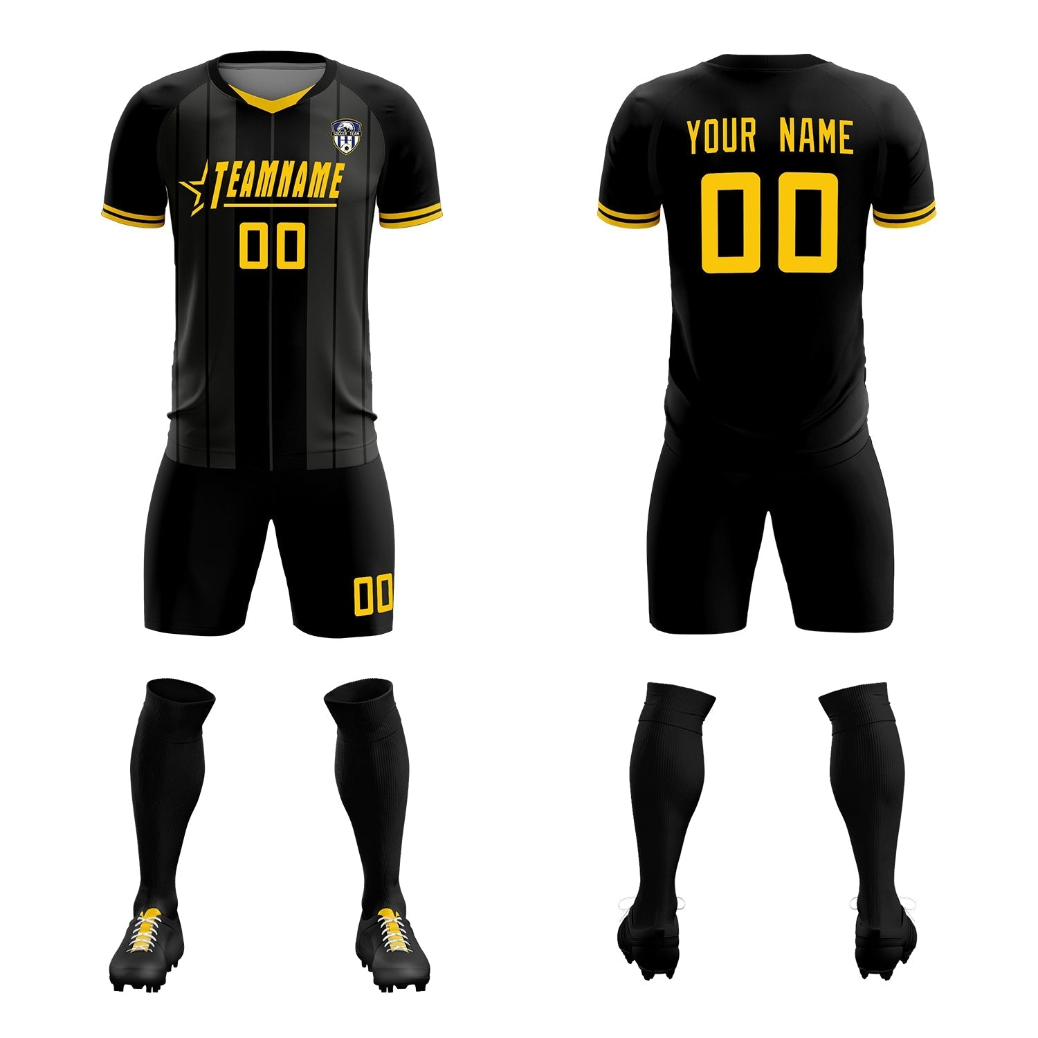 Custom Black Classic Striped Personalized Soccer Tops/Sets Jersey