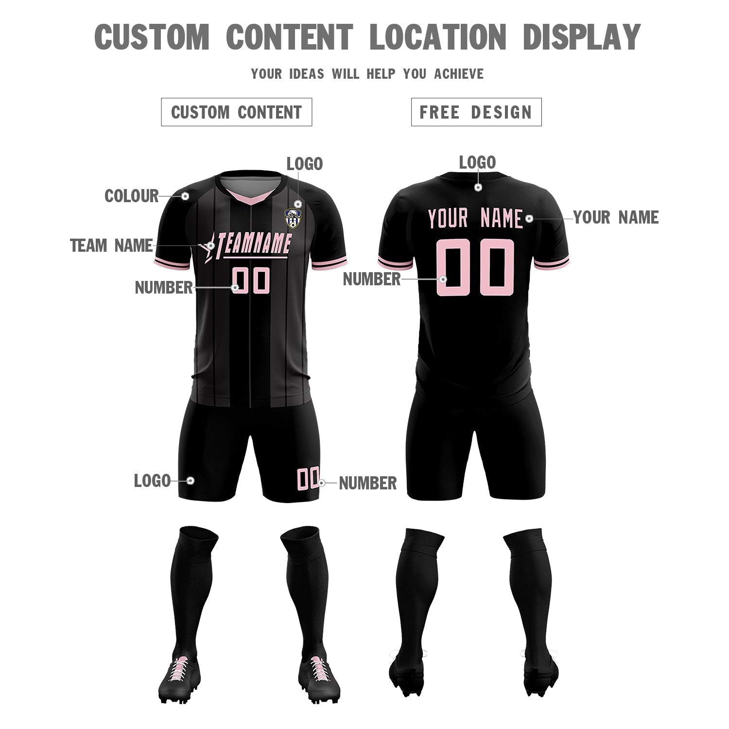 Custom Black Classic Striped Personalized Soccer Tops/Sets Jersey
