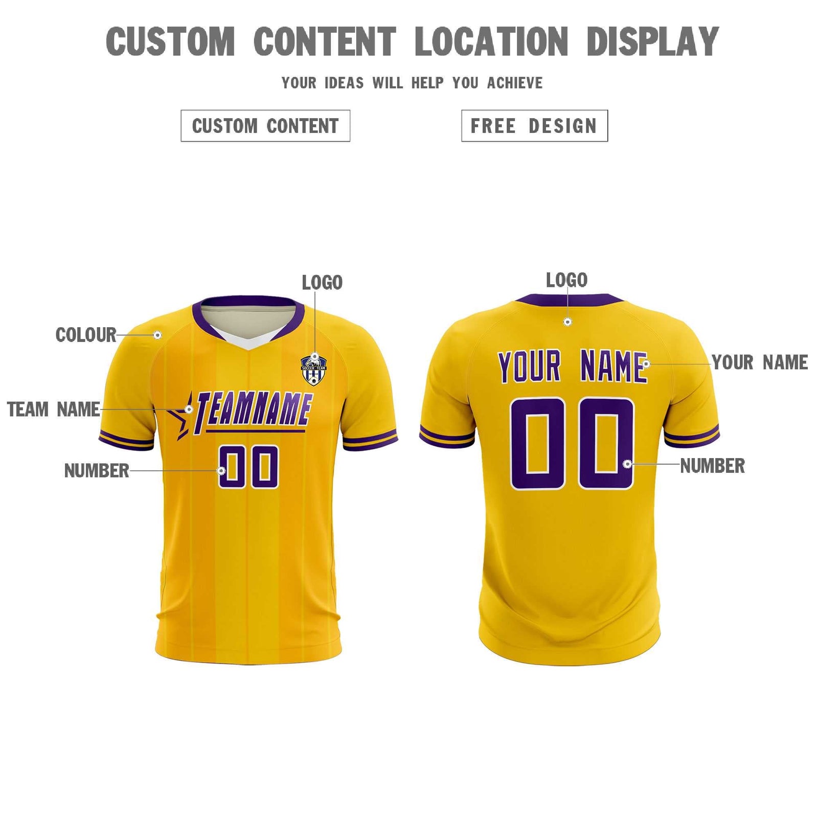 Custom Gold Classic Striped Personalized Soccer Tops/Sets Jersey