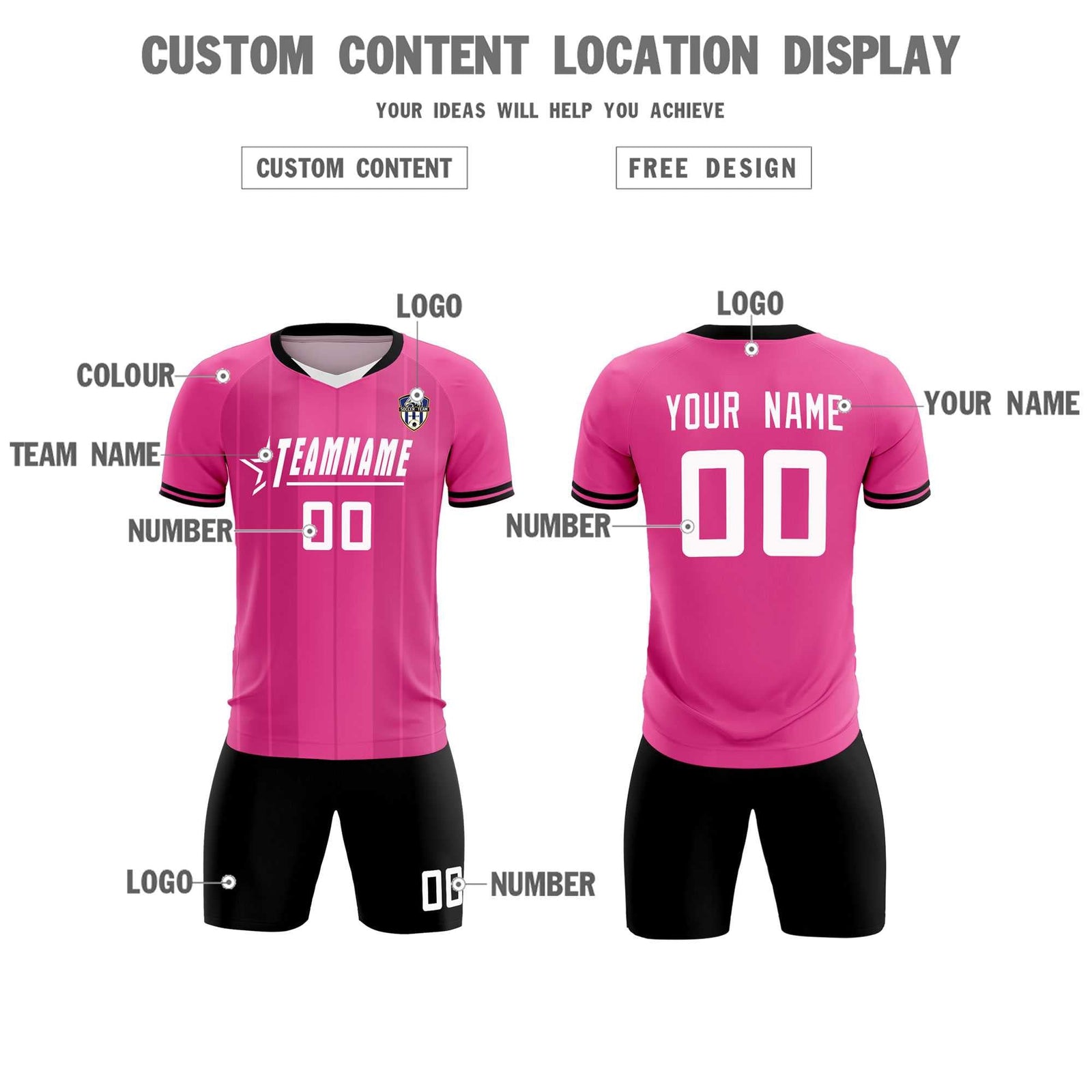Custom Pink Classic Striped Personalized Soccer Tops/Sets Jersey