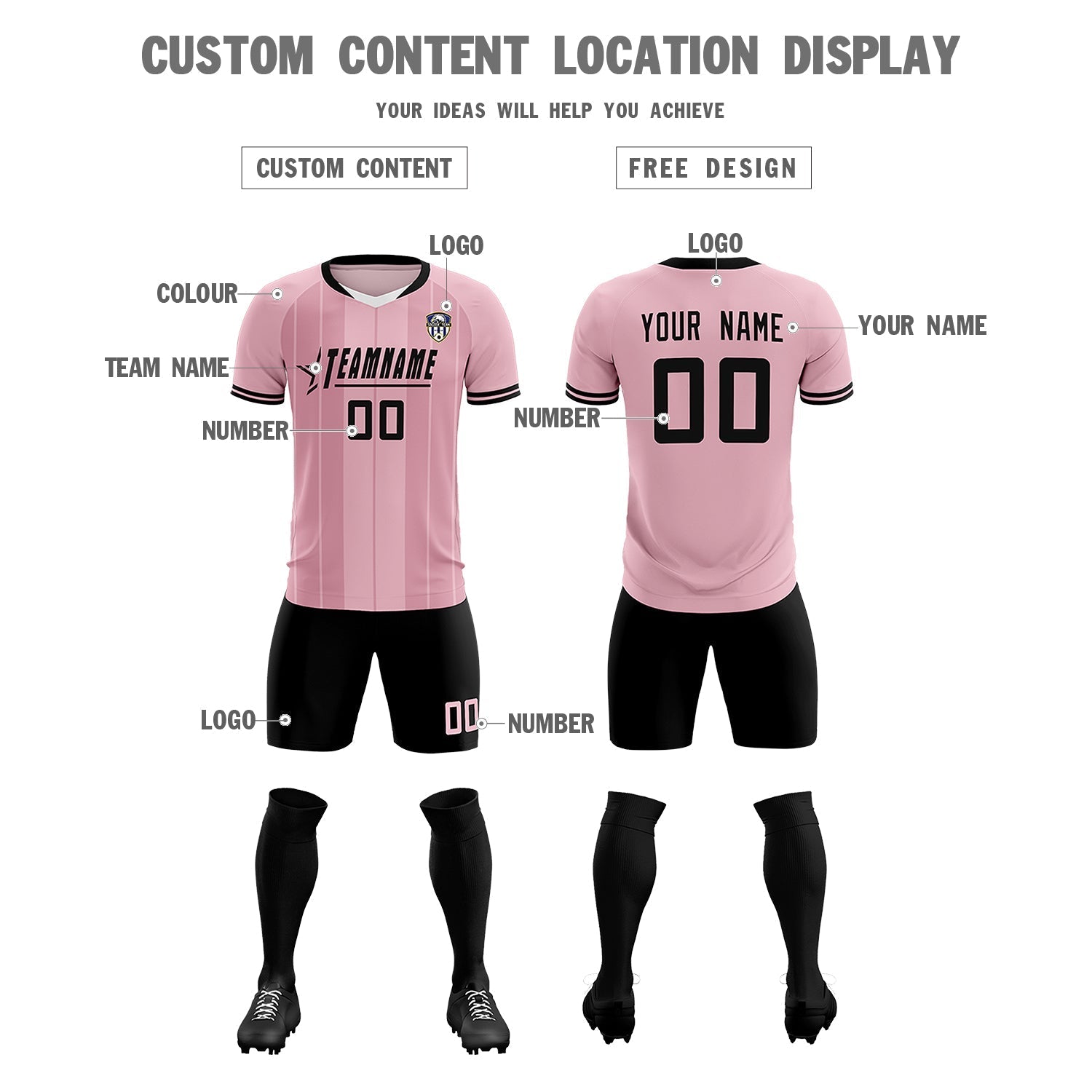 Custom Light Pink Classic Striped Personalized Soccer Tops/Sets Jersey
