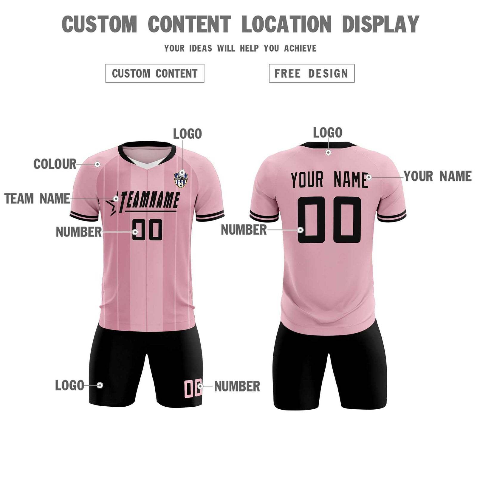 Custom Light Pink Classic Striped Personalized Soccer Tops/Sets Jersey
