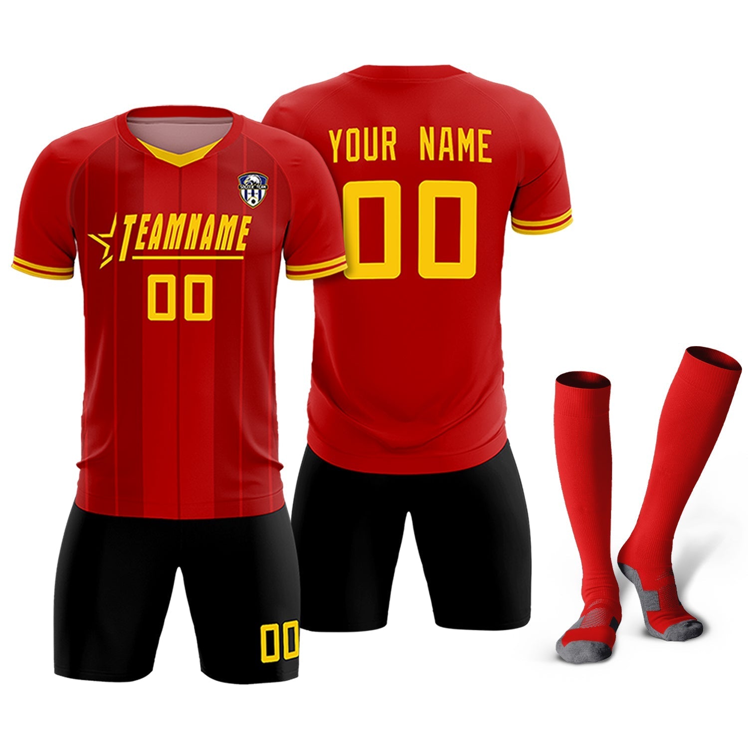 Custom Red Classic Striped Personalized Soccer Tops/Sets Jersey