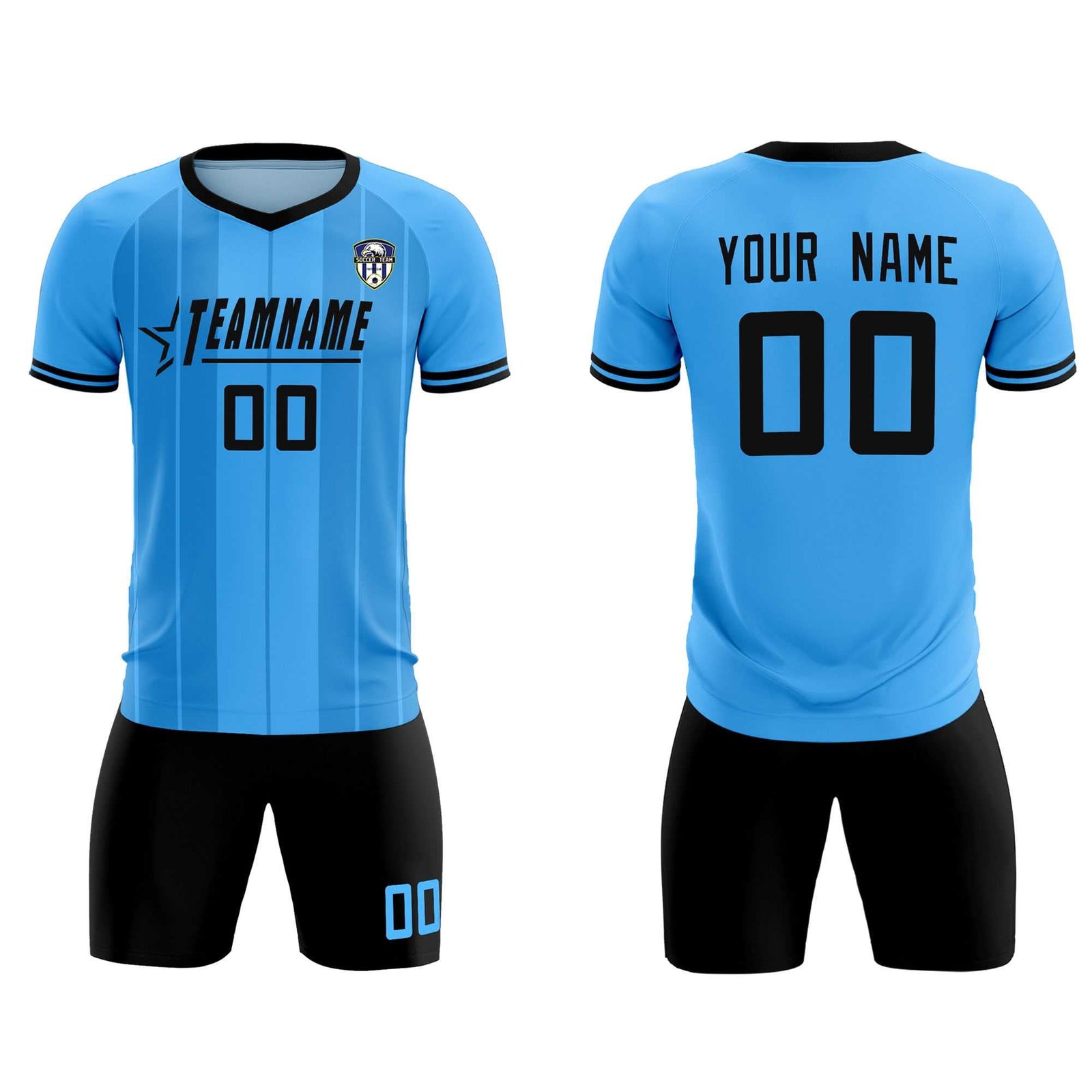 Custom Powder Blue Classic Striped Personalized Soccer Tops/Sets Jersey