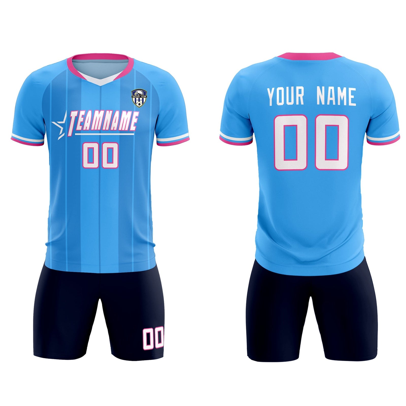 Custom Powder Blue Classic Striped Personalized Soccer Tops/Sets Jersey