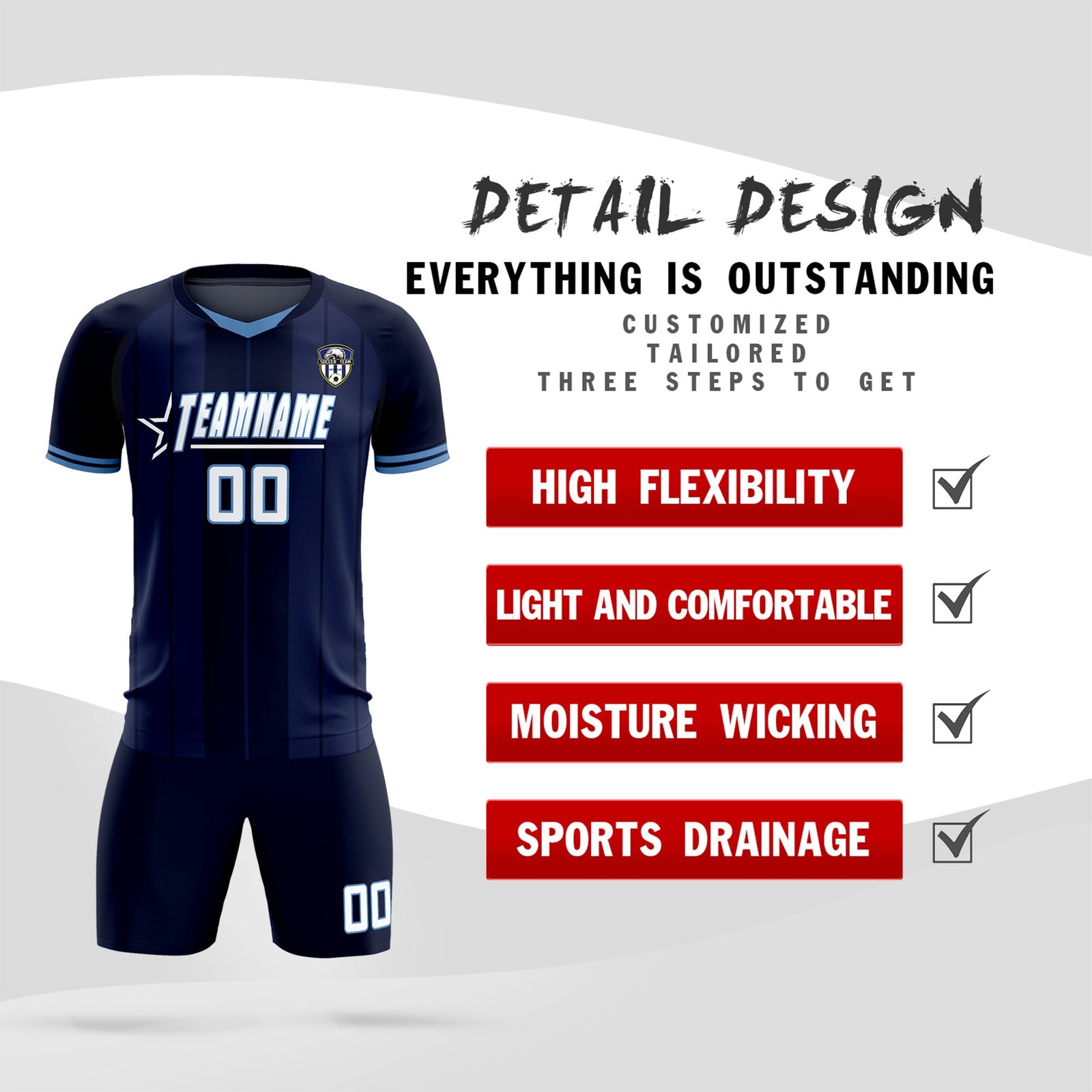 Custom Navy Classic Striped Personalized Soccer Tops/Sets Jersey