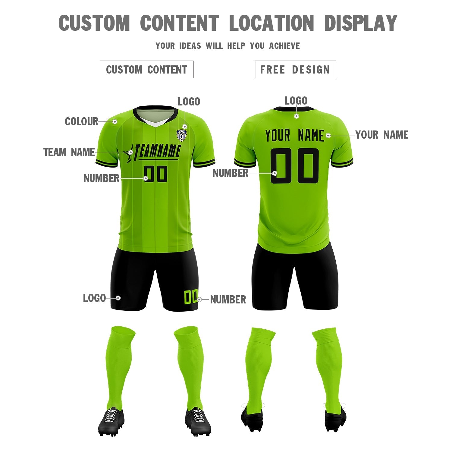 Custom Neon Green Classic Striped Personalized Soccer Tops/Sets Jersey