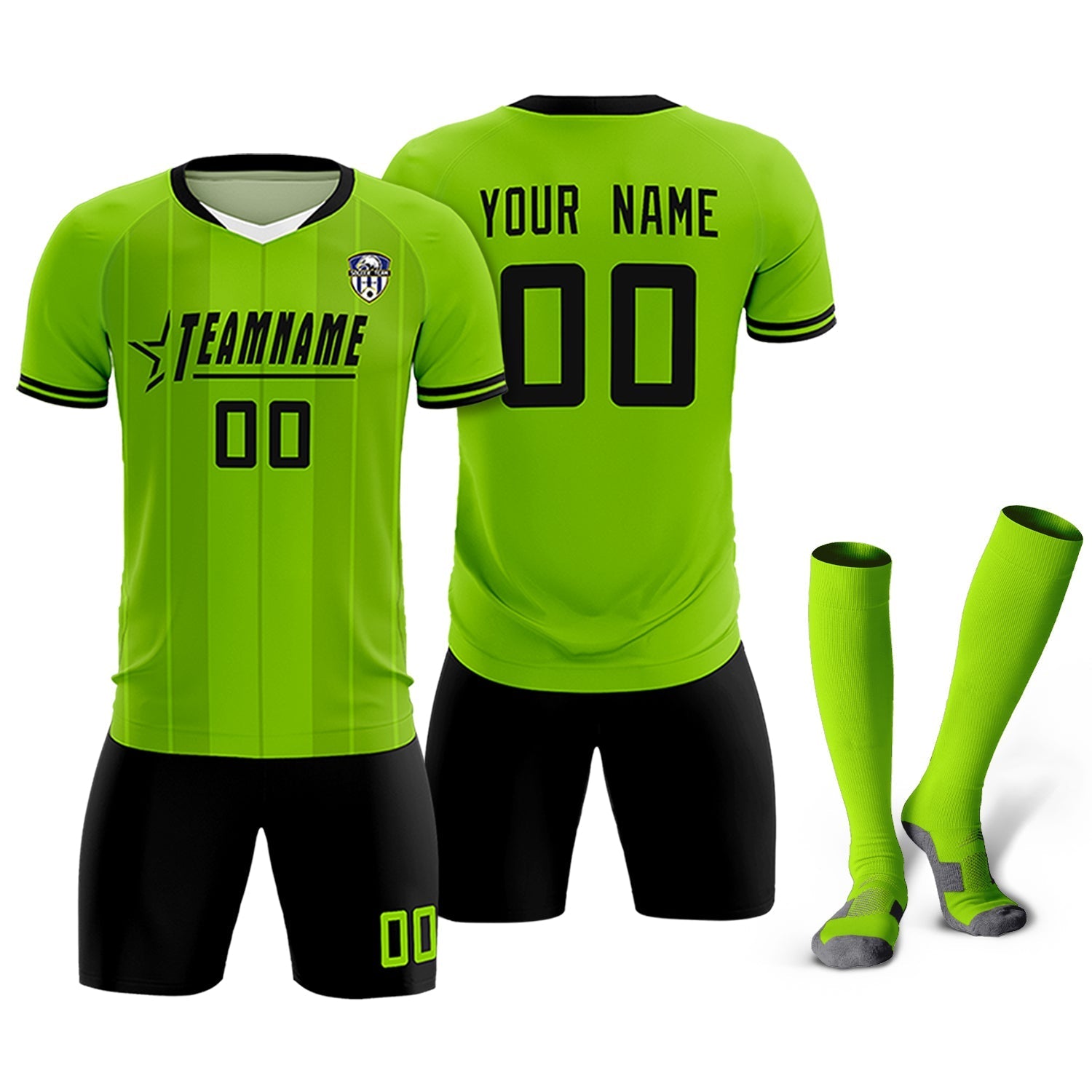 Custom Neon Green Classic Striped Personalized Soccer Tops/Sets Jersey