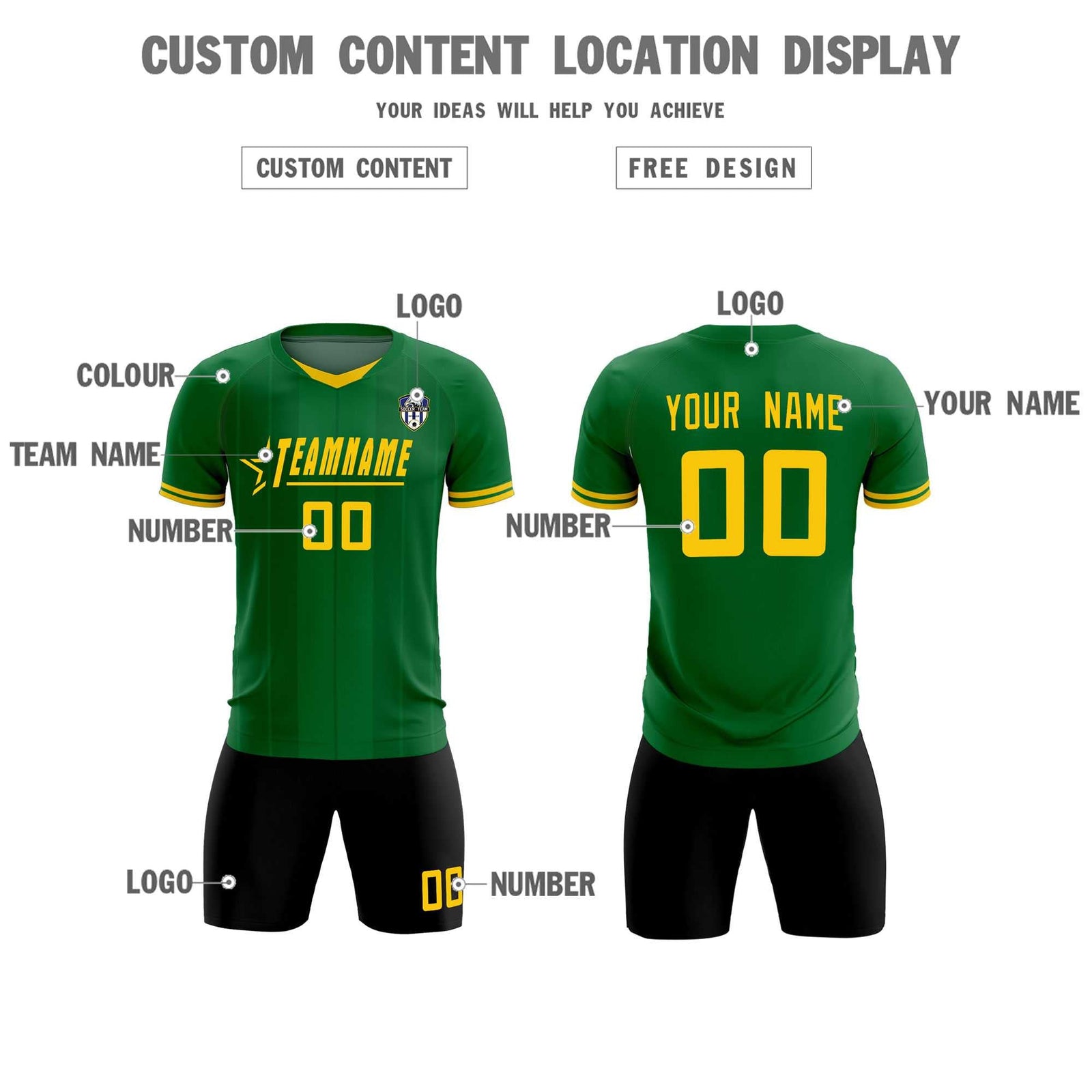 Custom Kelly Green Classic Striped Personalized Soccer Tops/Sets Jersey