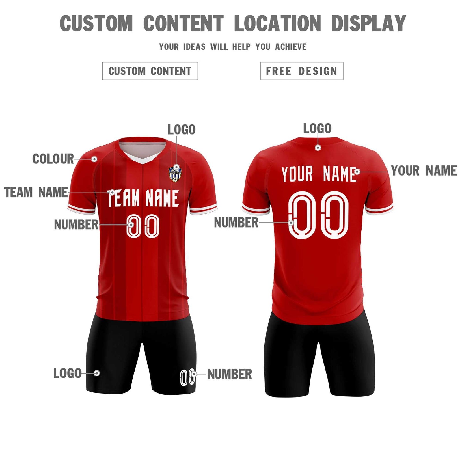 Custom Red Classic Striped Personalized Soccer Tops/Sets Jersey
