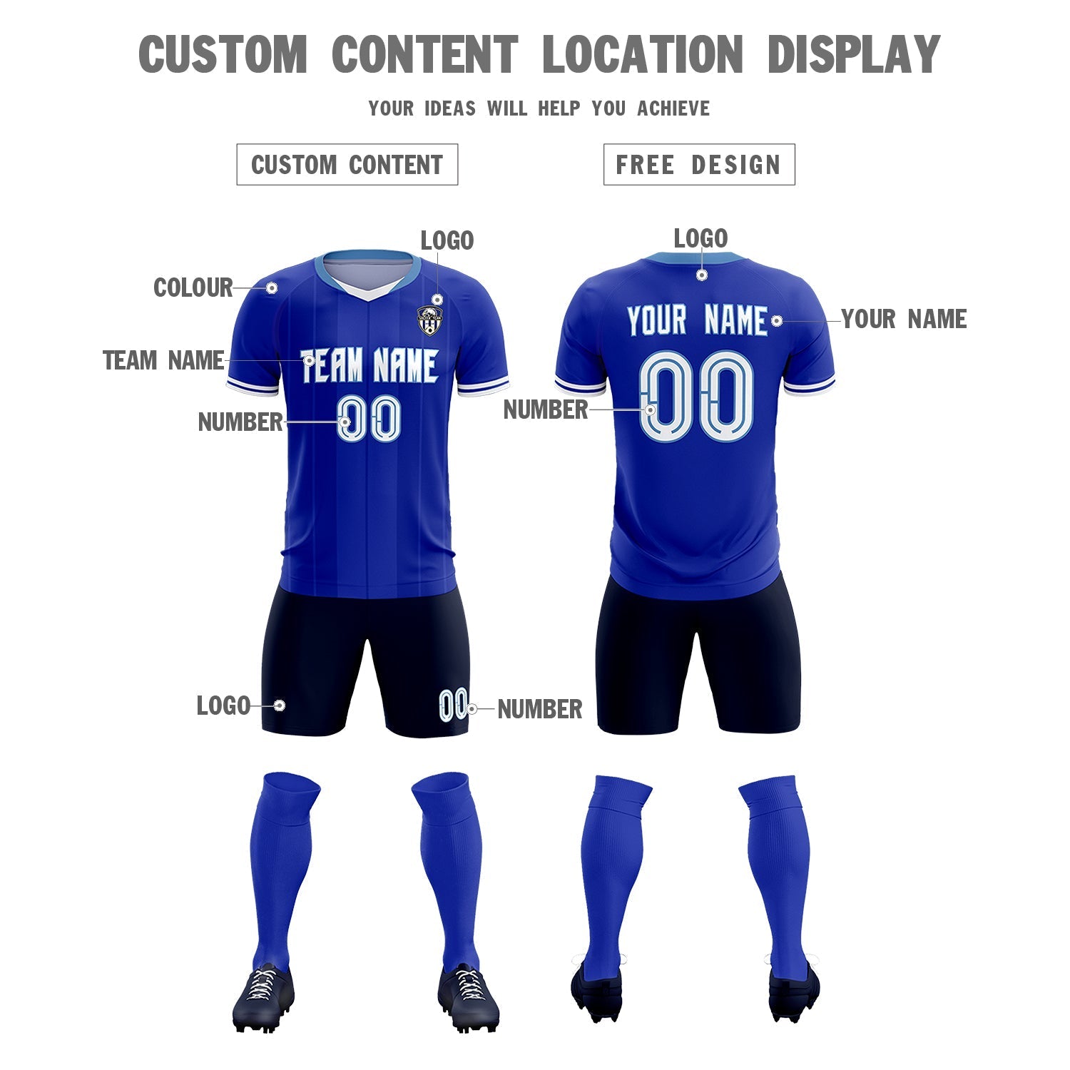 Custom Royal Classic Striped Personalized Soccer Tops/Sets Jersey