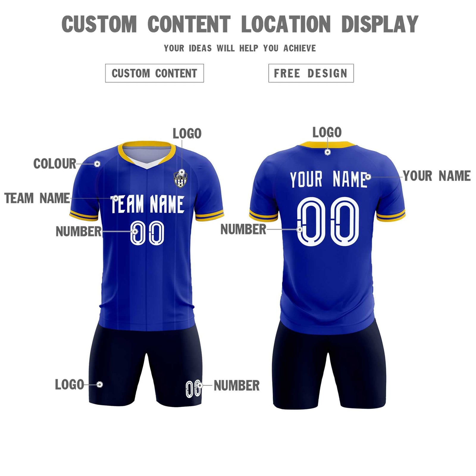 Custom Royal Classic Striped Personalized Soccer Tops/Sets Jersey