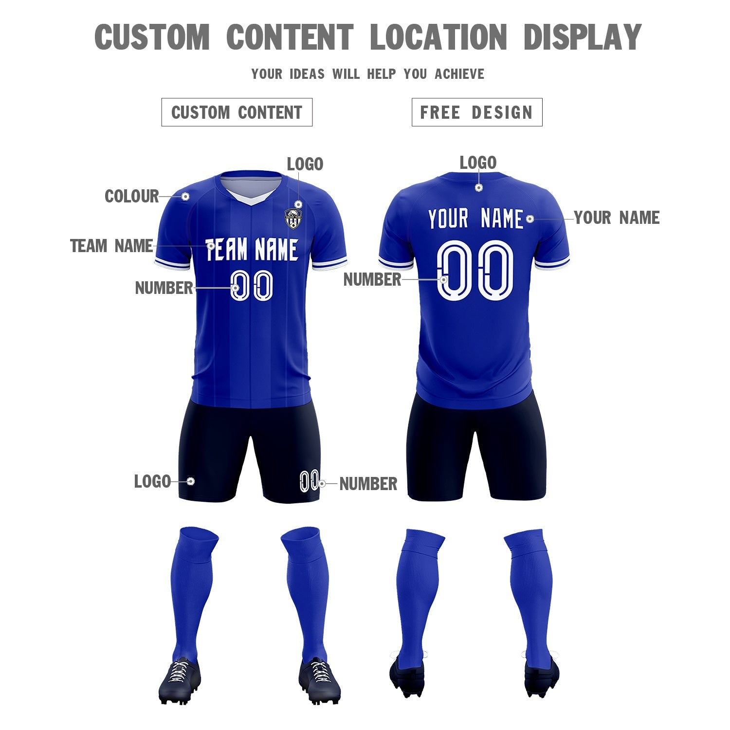 Custom Royal Classic Striped Personalized Soccer Tops/Sets Jersey