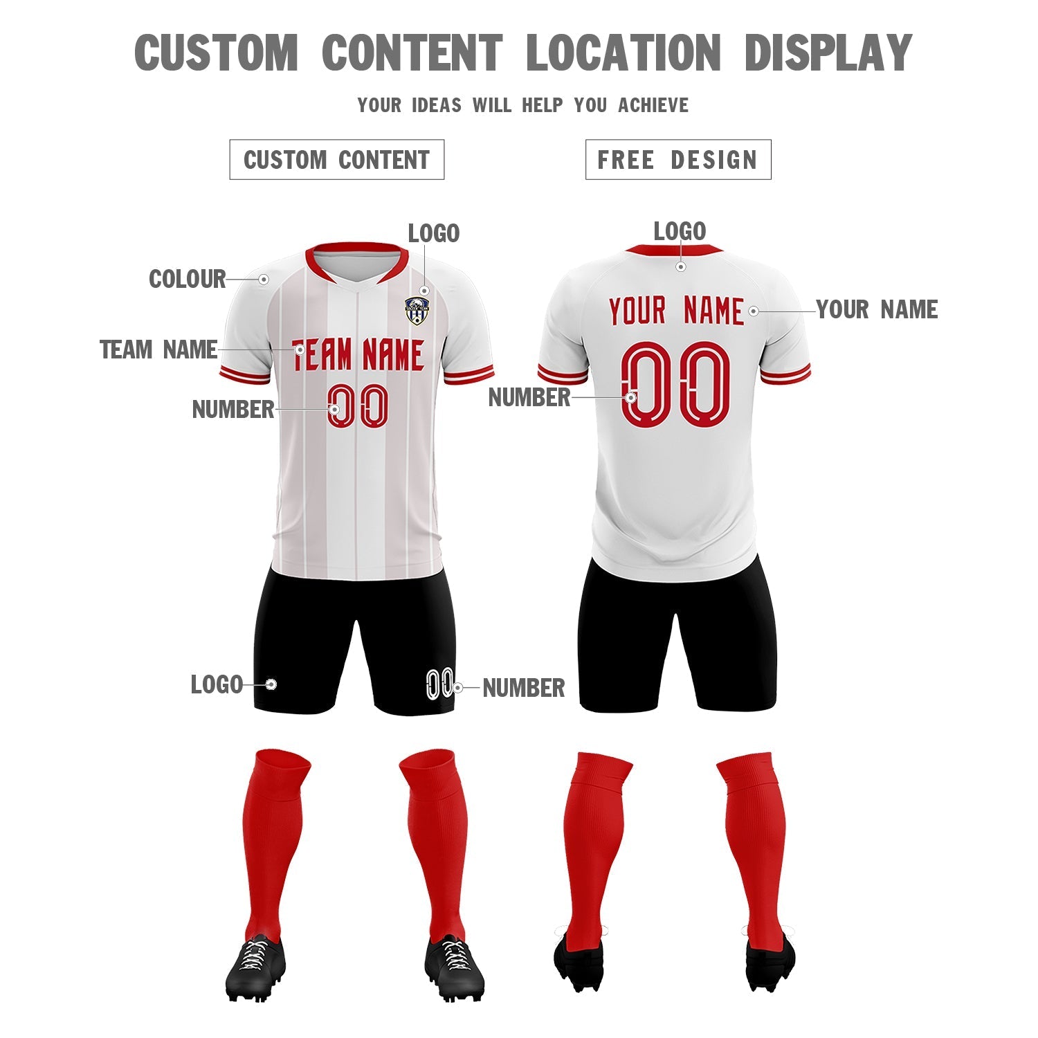 Custom White Classic Striped Personalized Soccer Tops/Sets Jersey