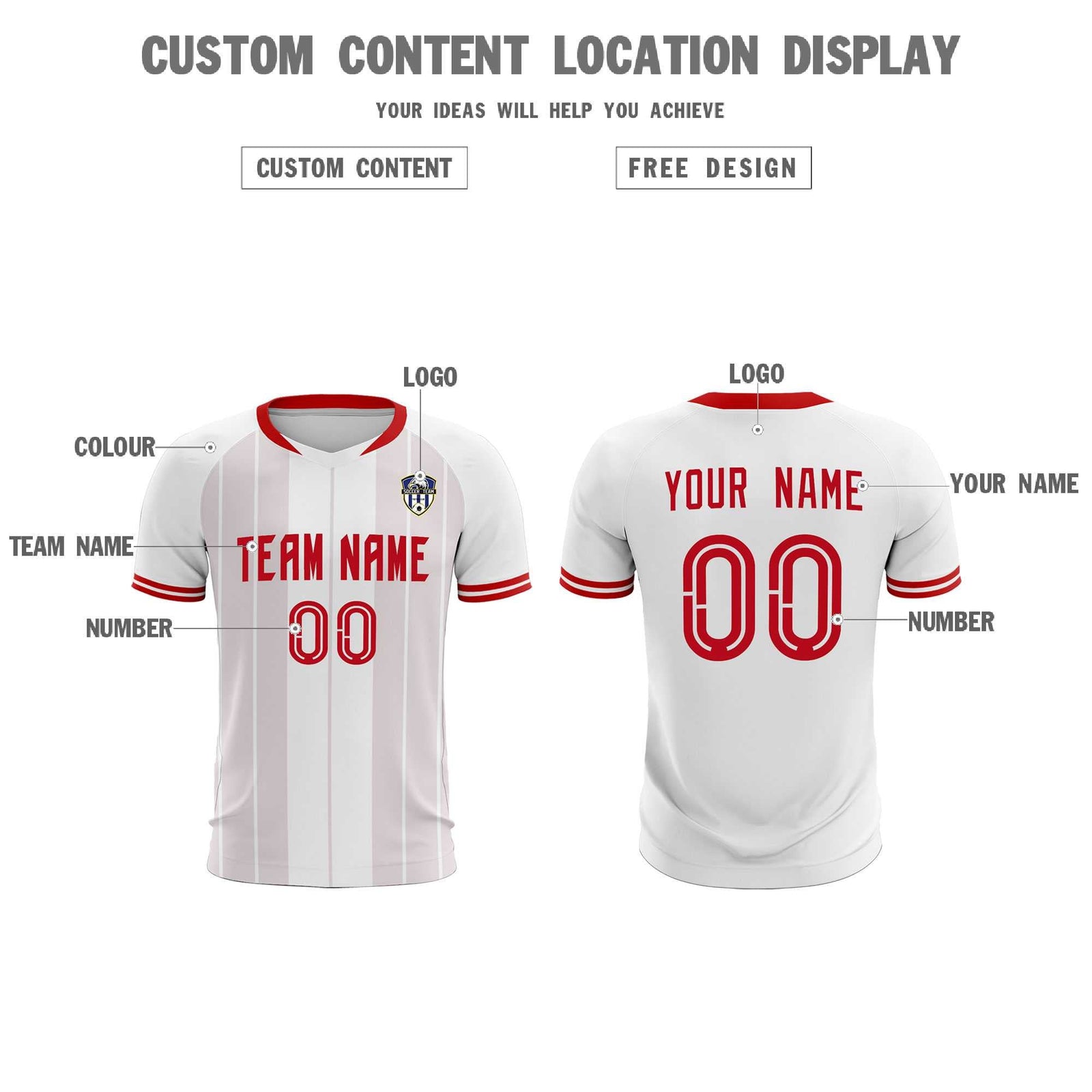 Custom White Classic Striped Personalized Soccer Tops/Sets Jersey