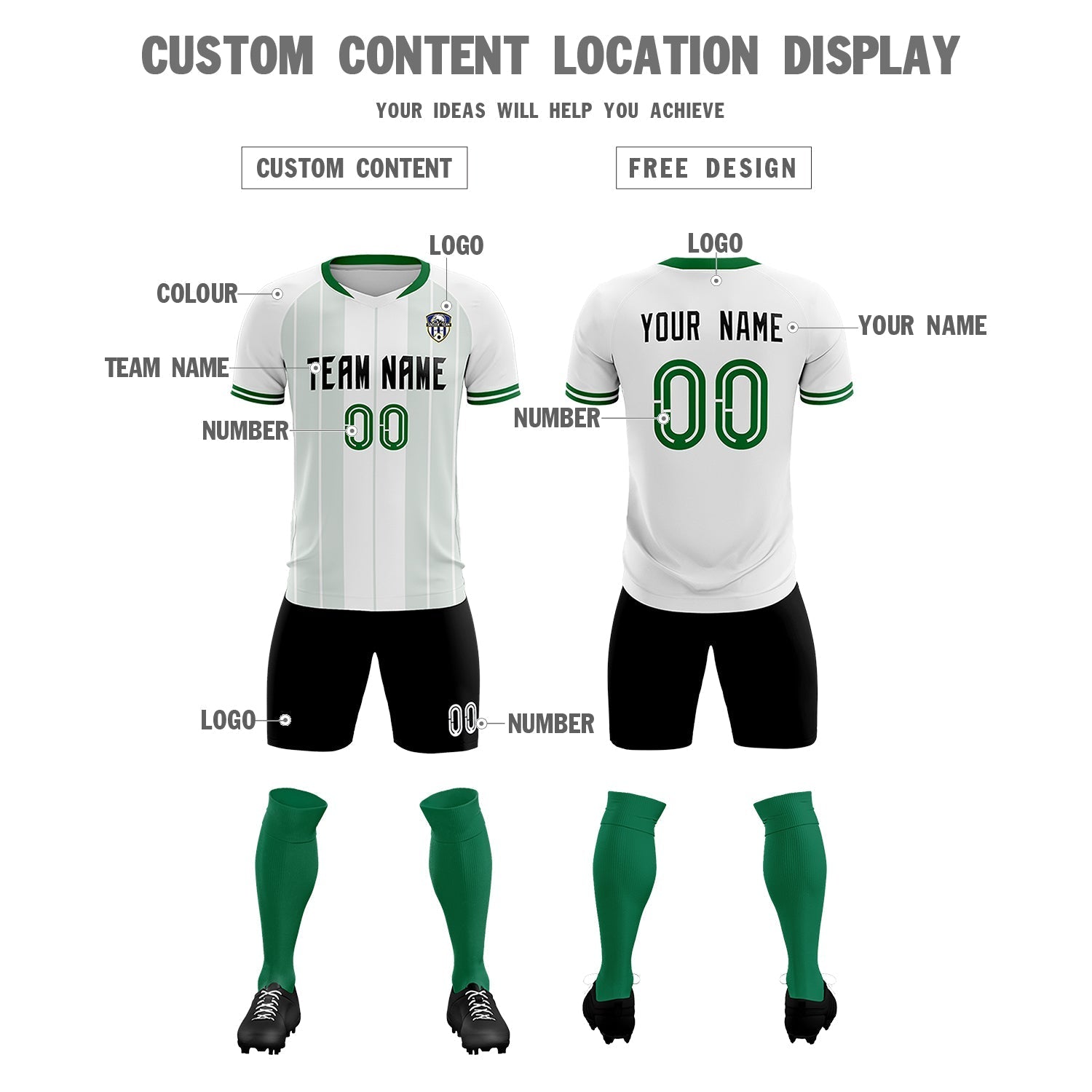 Custom White Classic Striped Personalized Soccer Tops/Sets Jersey