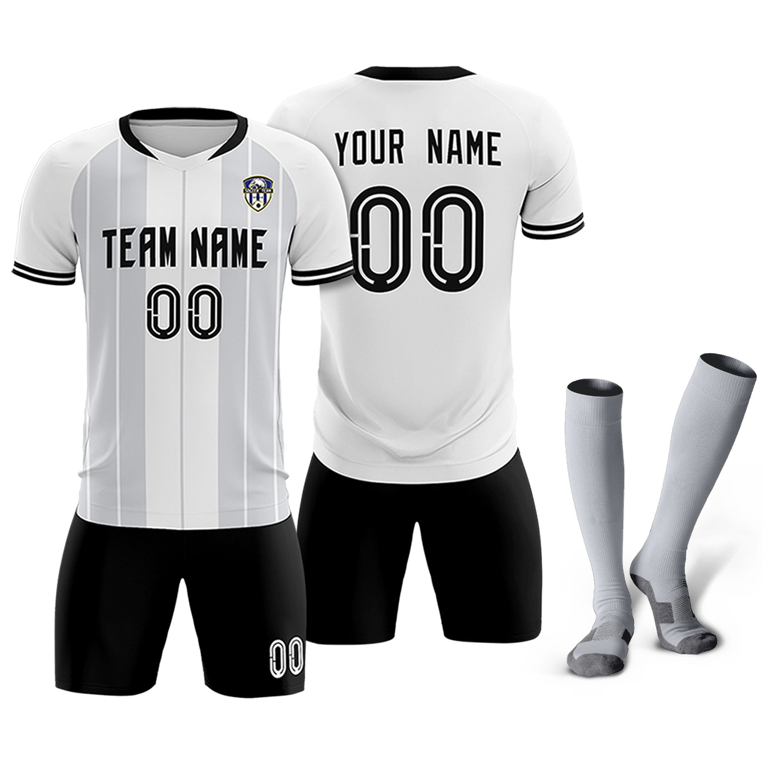 Custom White Classic Striped Personalized Soccer Tops/Sets Jersey