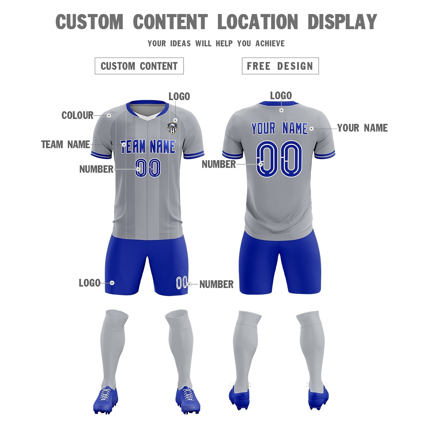 Custom Gray Classic Striped Personalized Soccer Tops/Sets Jersey