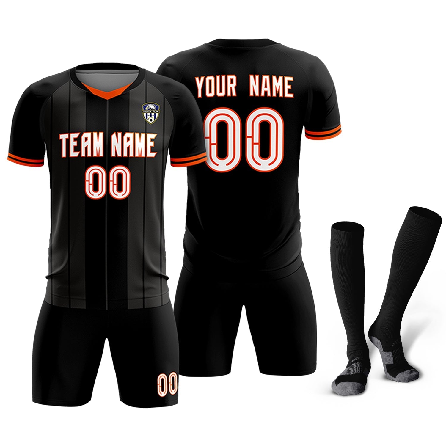 Custom Black Classic Striped Personalized Soccer Tops/Sets Jersey