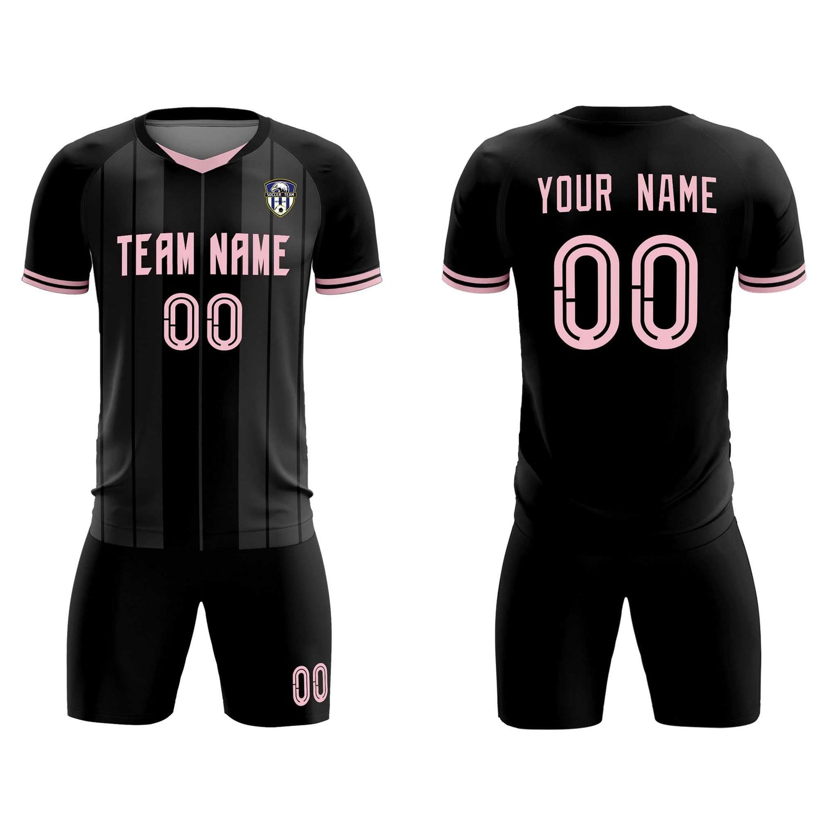 Custom Black Classic Striped Personalized Soccer Tops/Sets Jersey
