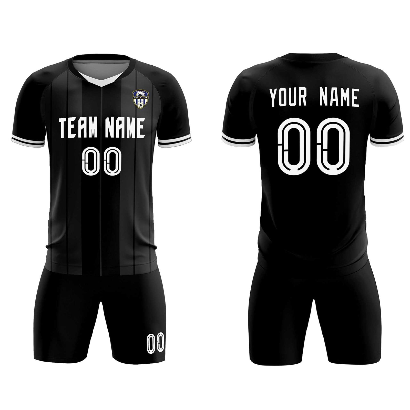 Custom Black Classic Striped Personalized Soccer Tops/Sets Jersey