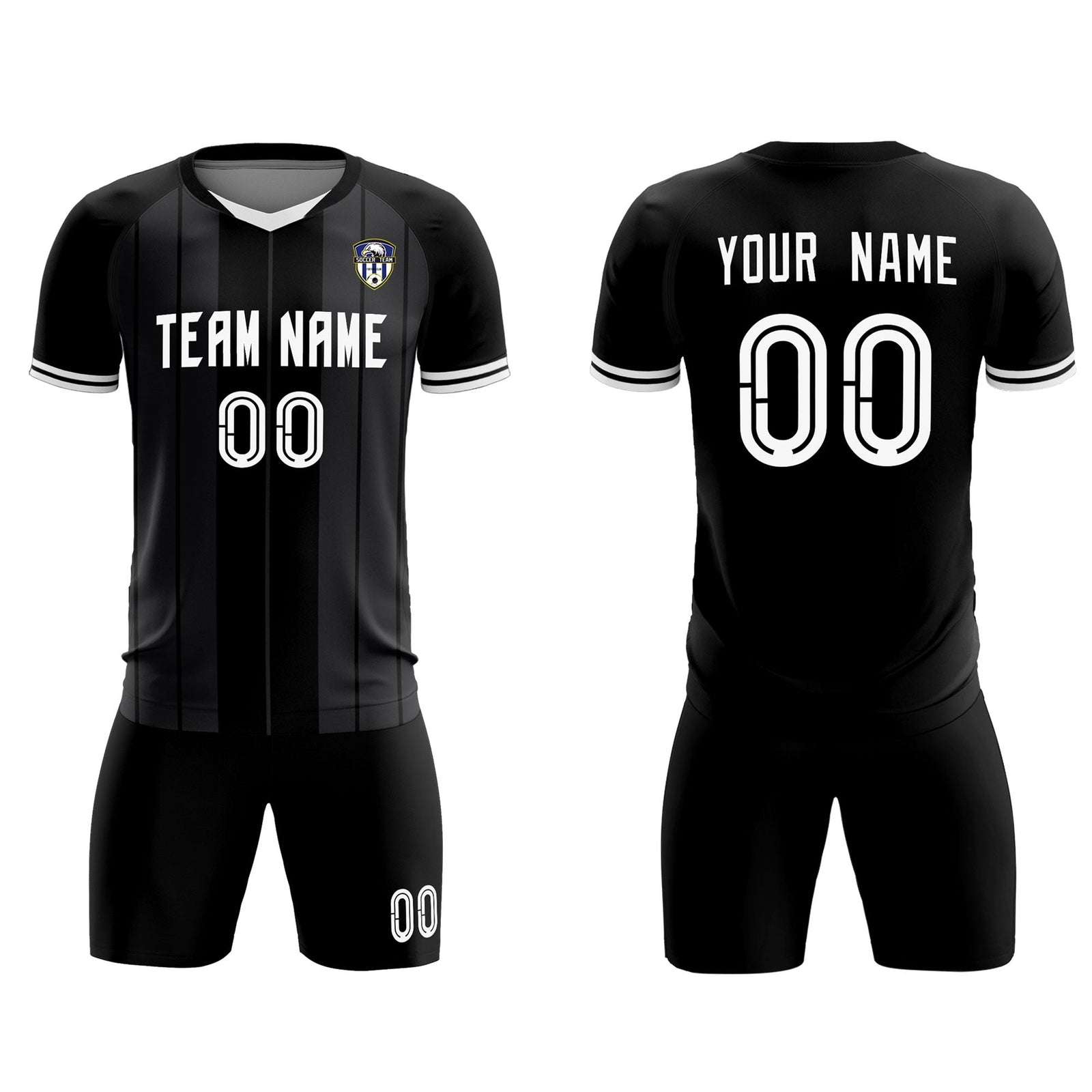 Custom Black Classic Striped Personalized Soccer Tops/Sets Jersey