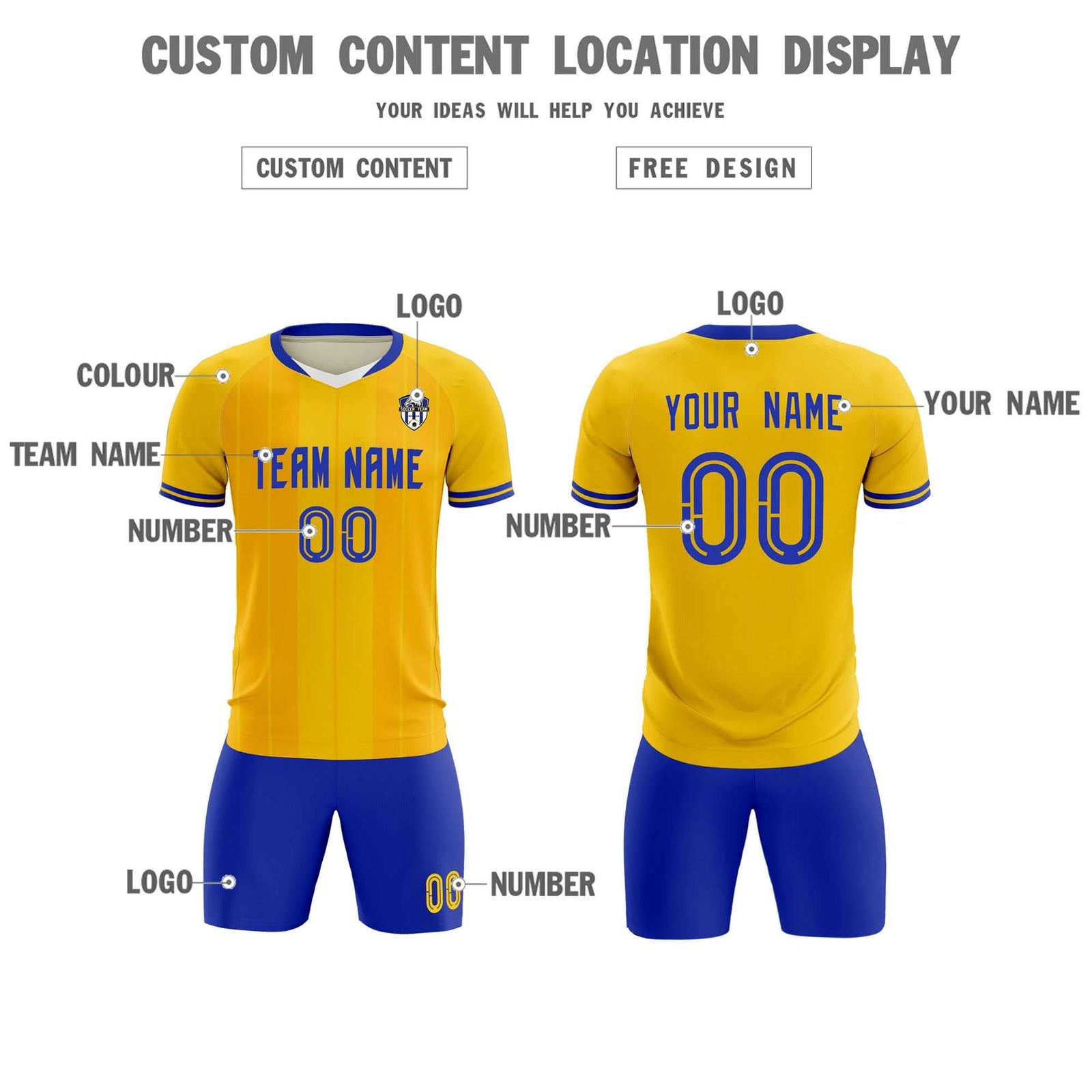Custom Gold Classic Striped Personalized Soccer Tops/Sets Jersey