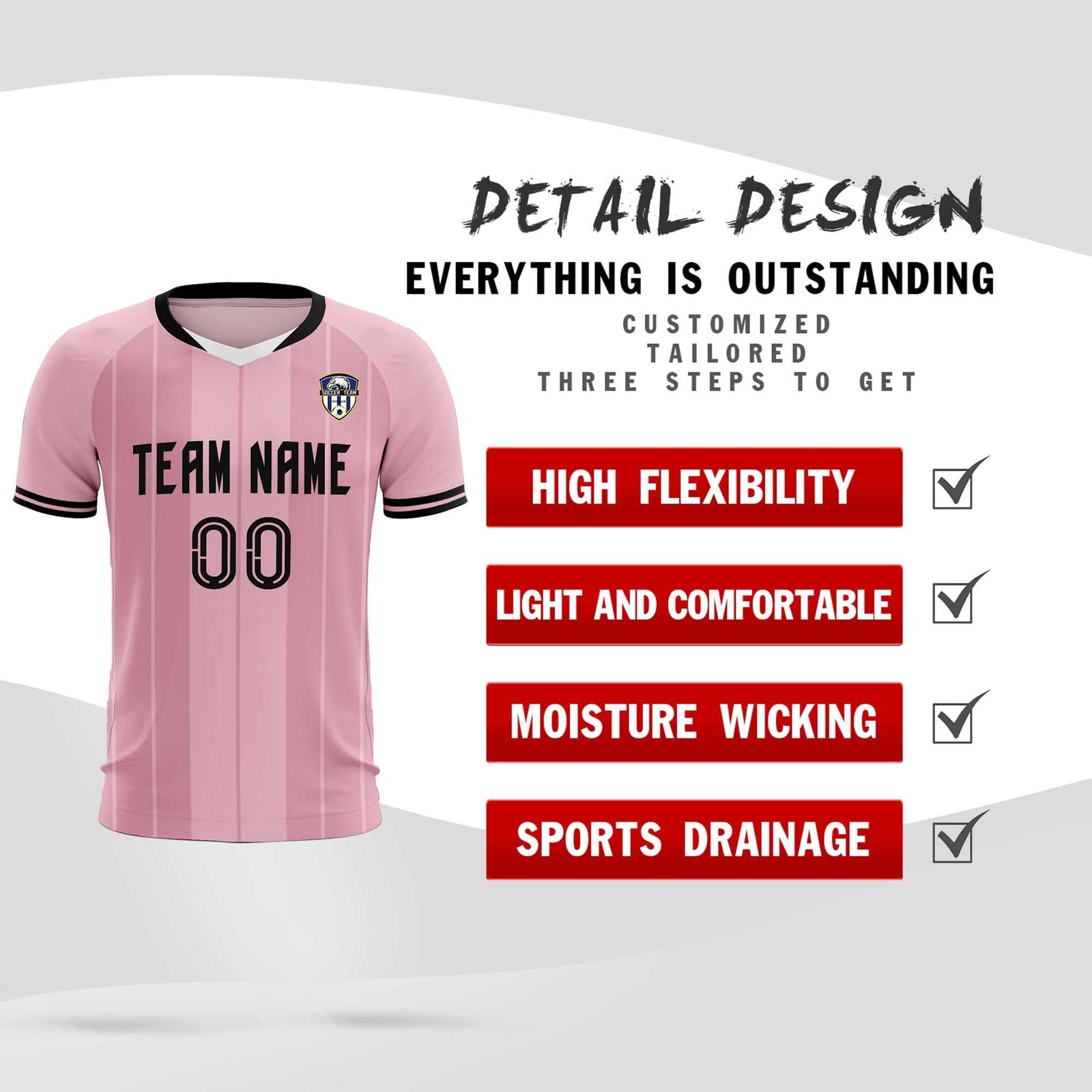 Custom Light Pink Classic Striped Personalized Soccer Tops/Sets Jersey
