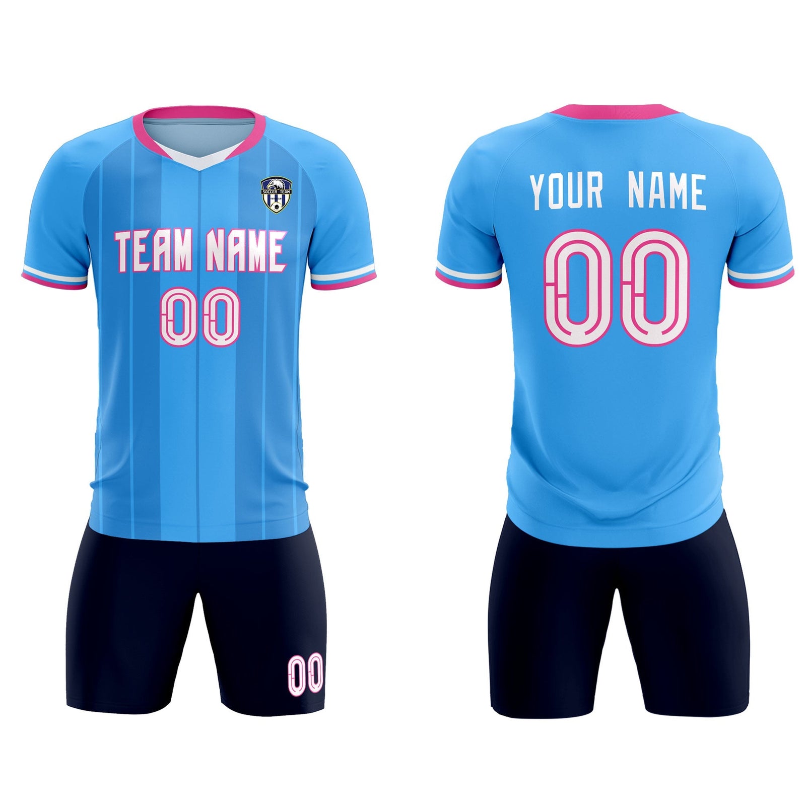 Custom Powder Blue Classic Striped Personalized Soccer Tops/Sets Jersey