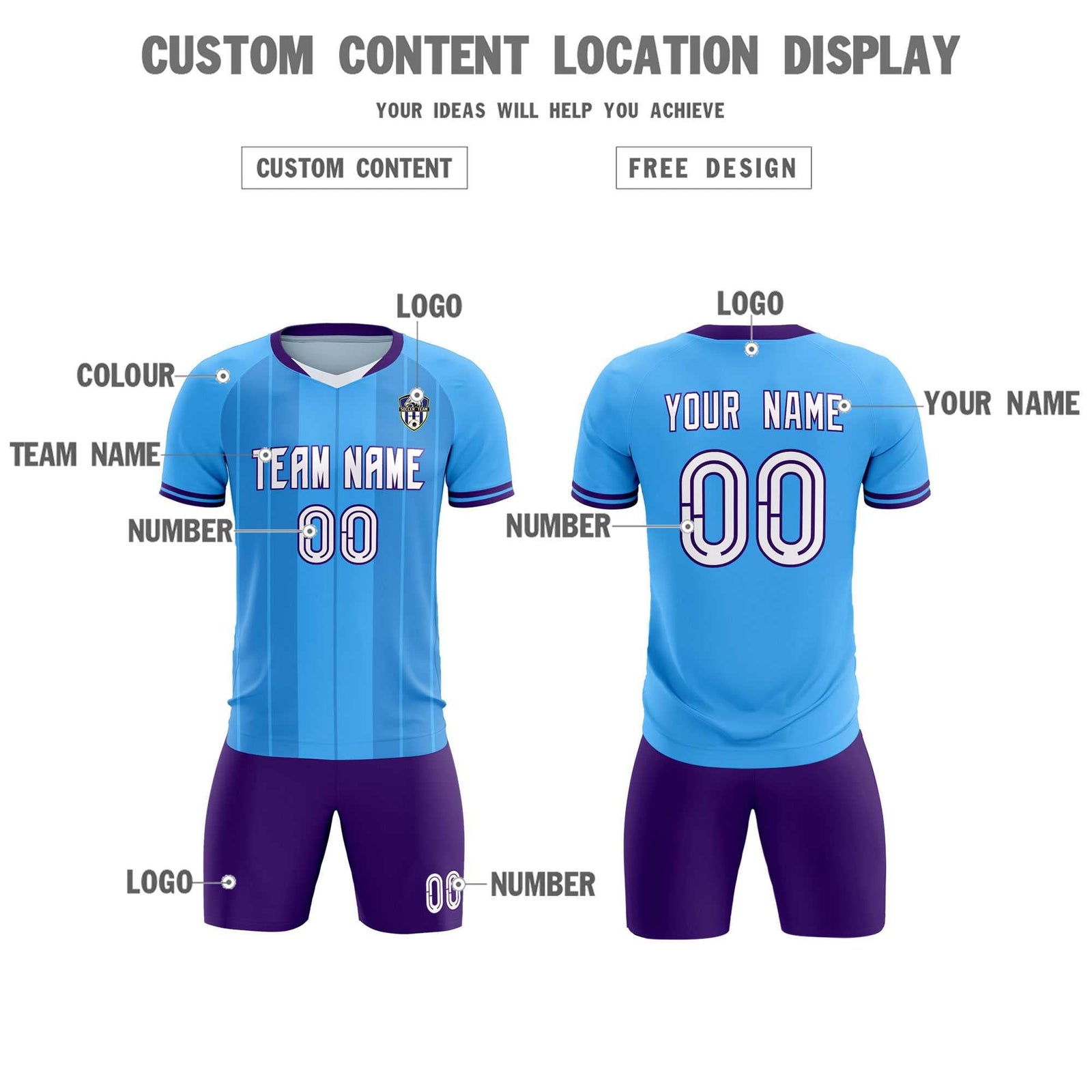 Custom Powder Blue Classic Striped Personalized Soccer Tops/Sets Jersey